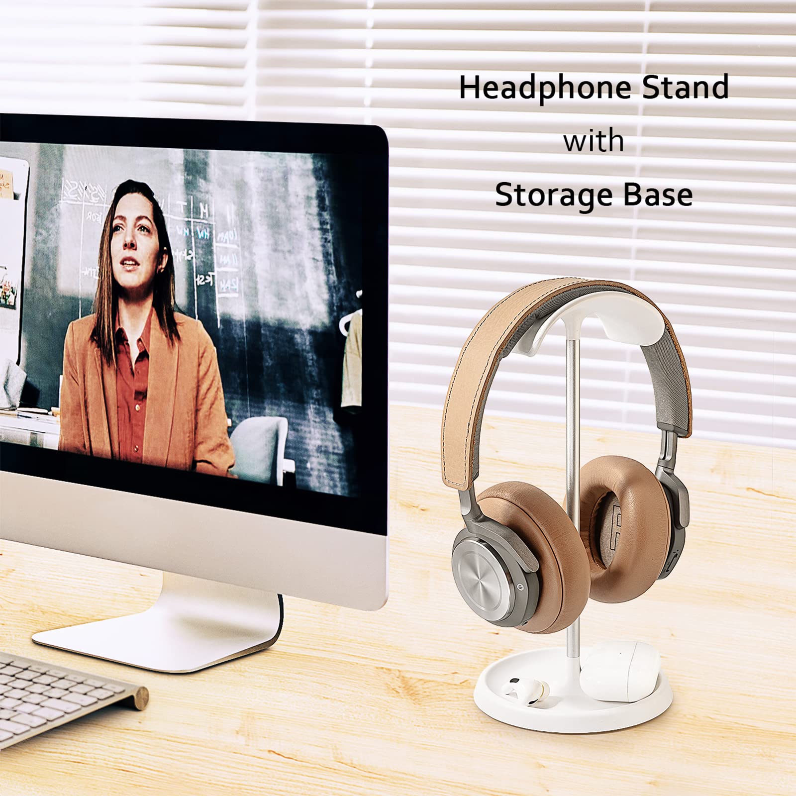 Headphone Stand, Curved Headset Stand with Storage Tray, Heavy Base Gaming Headset Holder for AirPods Max, AirPods, AirPods Pro, Beats, Bose, Sennheiser, Sony and More (): White