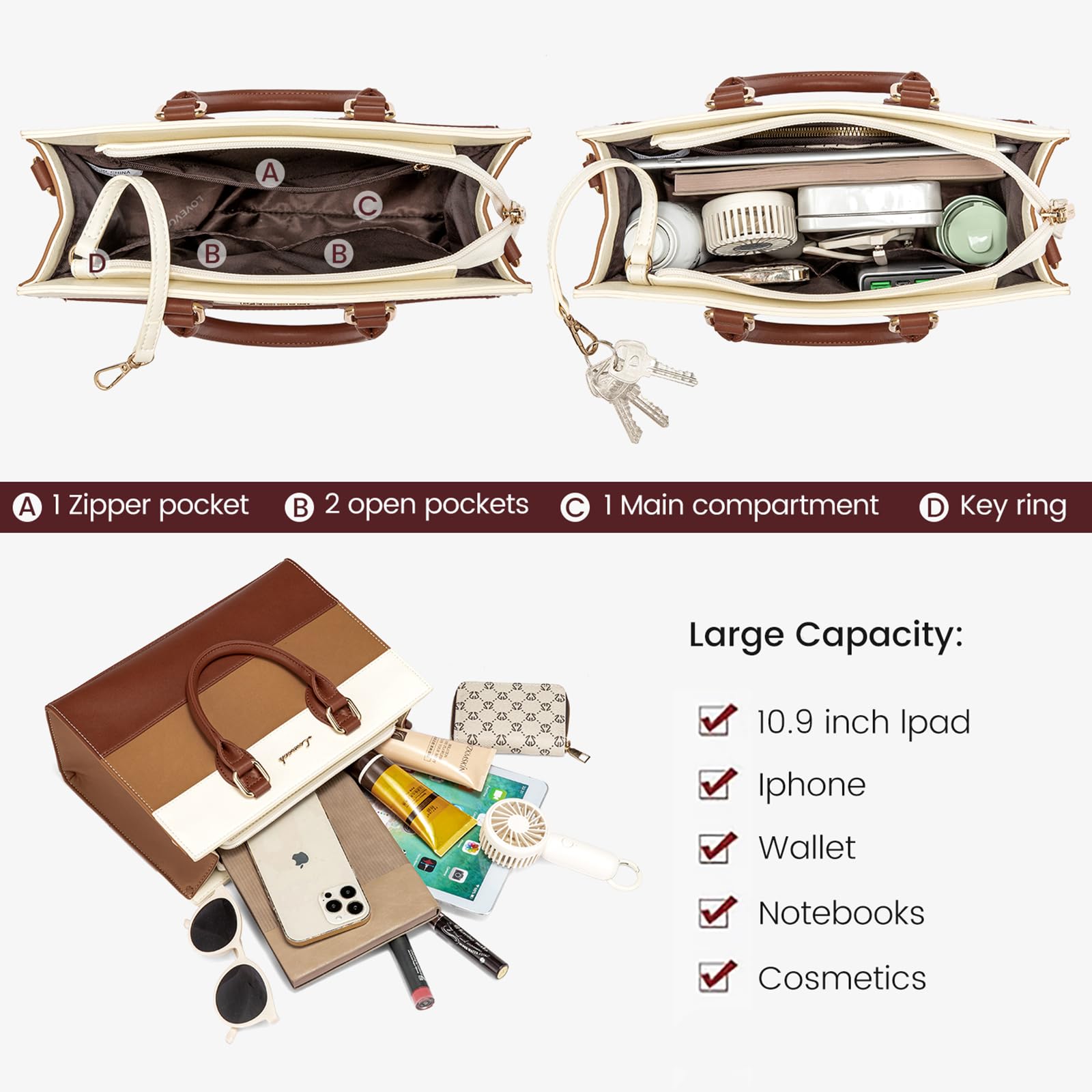 LOVEVOOK Purses for Women, Fashion Handbags for Women, Tote Bag PU Leather Shoulder Bag Top Handle Satchel for Lady thumbnail 4