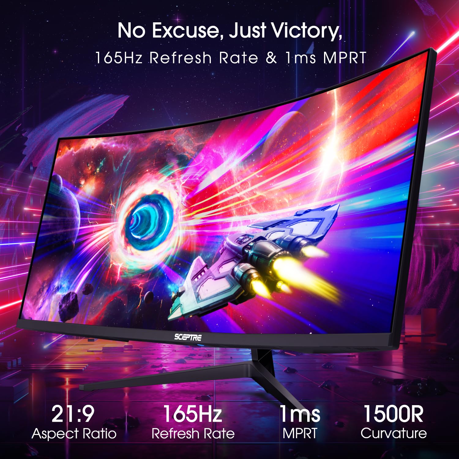 Sceptre 34-Inch Curved Ultrawide WQHD Monitor 3440 x 1440 R1500 up to 165Hz DisplayPort x2 99% sRGB 1ms Picture by Picture, Machine Black 2023 (C345B-QUT168): 34" Curved WQHD 165Hz
