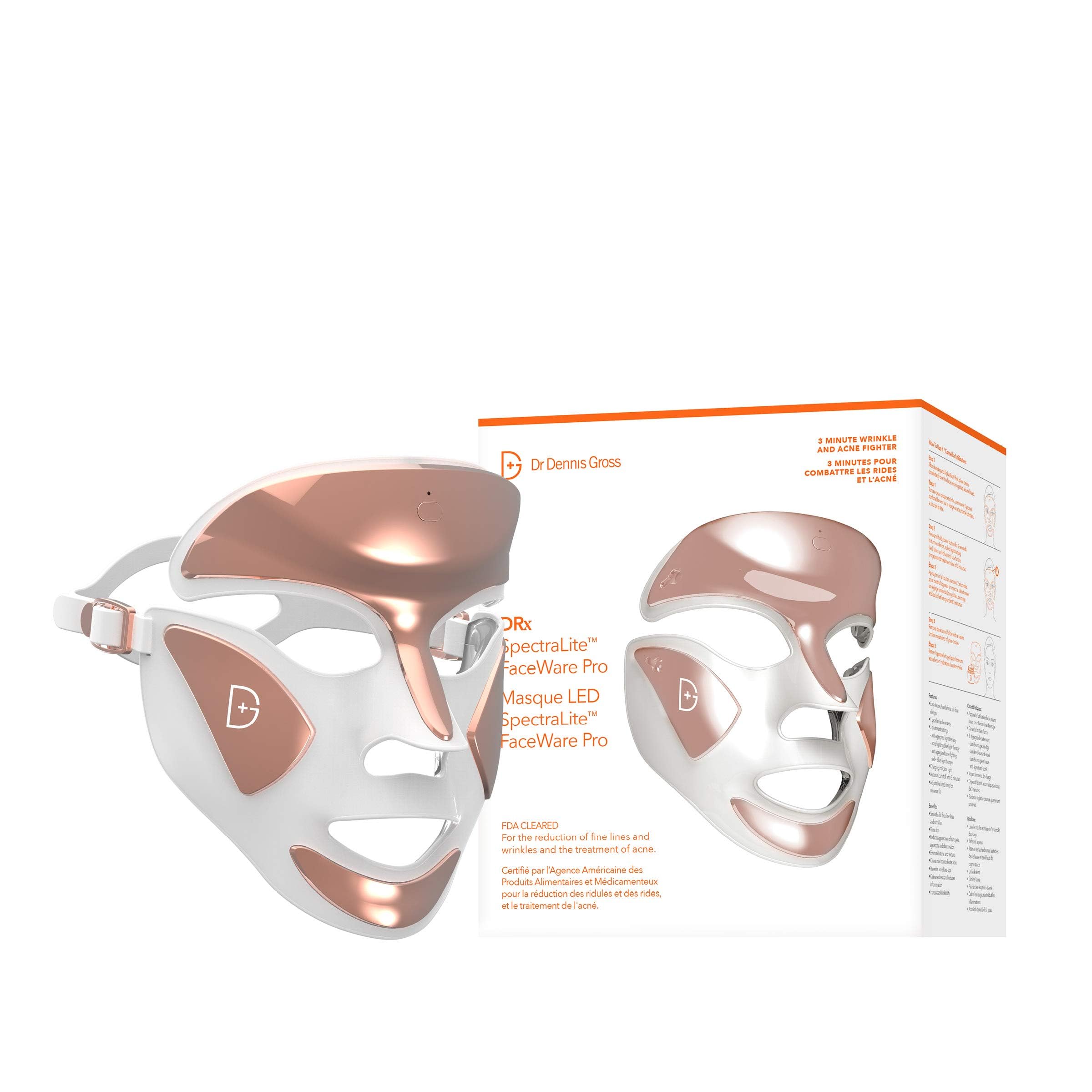 Dr. Dennis Gross DRx SpectraLite FaceWare Pro (FSA/HSA Eligible) – LED Face Mask for Anti-Aging, Acne Treatment, and Skin Rejuvenation with Dual Red & Blue Light Therapy: White FaceWare