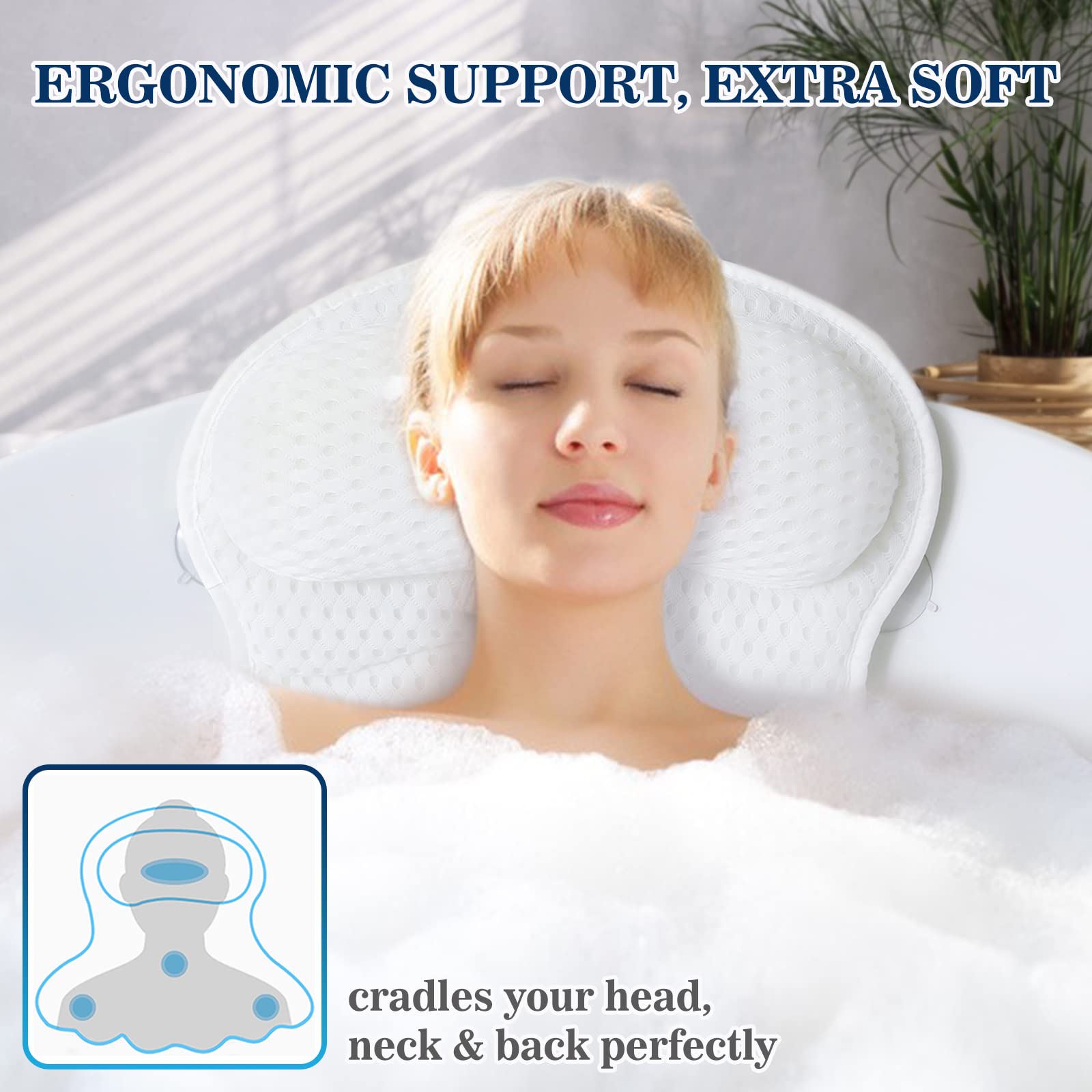 Bath Pillow Bathtub Pillow, Luxury Bath Pillows for Tub Neck and Back Support, Bath Tub Pillow Headrest with Soft 4D Mesh Fabric and Non-Slip Suction Cups, Relaxing Bath Accessories Spa Gifts: Bath Pillow Bathtub Pillow, Luxury Bath Pillows for Tub Neck and Back Support, Bath Tub Pillow Headrest with Soft 4D Mesh Fabric and Non-Slip Suction Cups, Relaxing Bath Accessories Spa Gifts