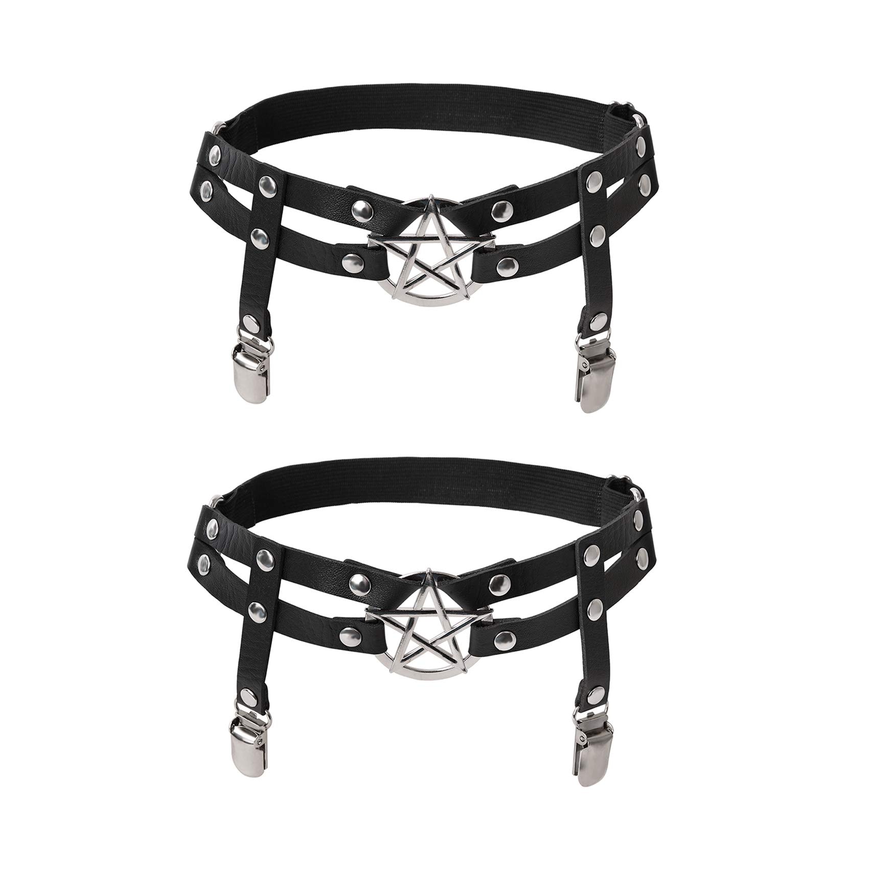 alisikee 2pcs Adjustable Star-Shaped Leg Garter with Anti-Slip Clips, Elastic Gothic Thigh Ring Garter for Women and Girls: Black Garter