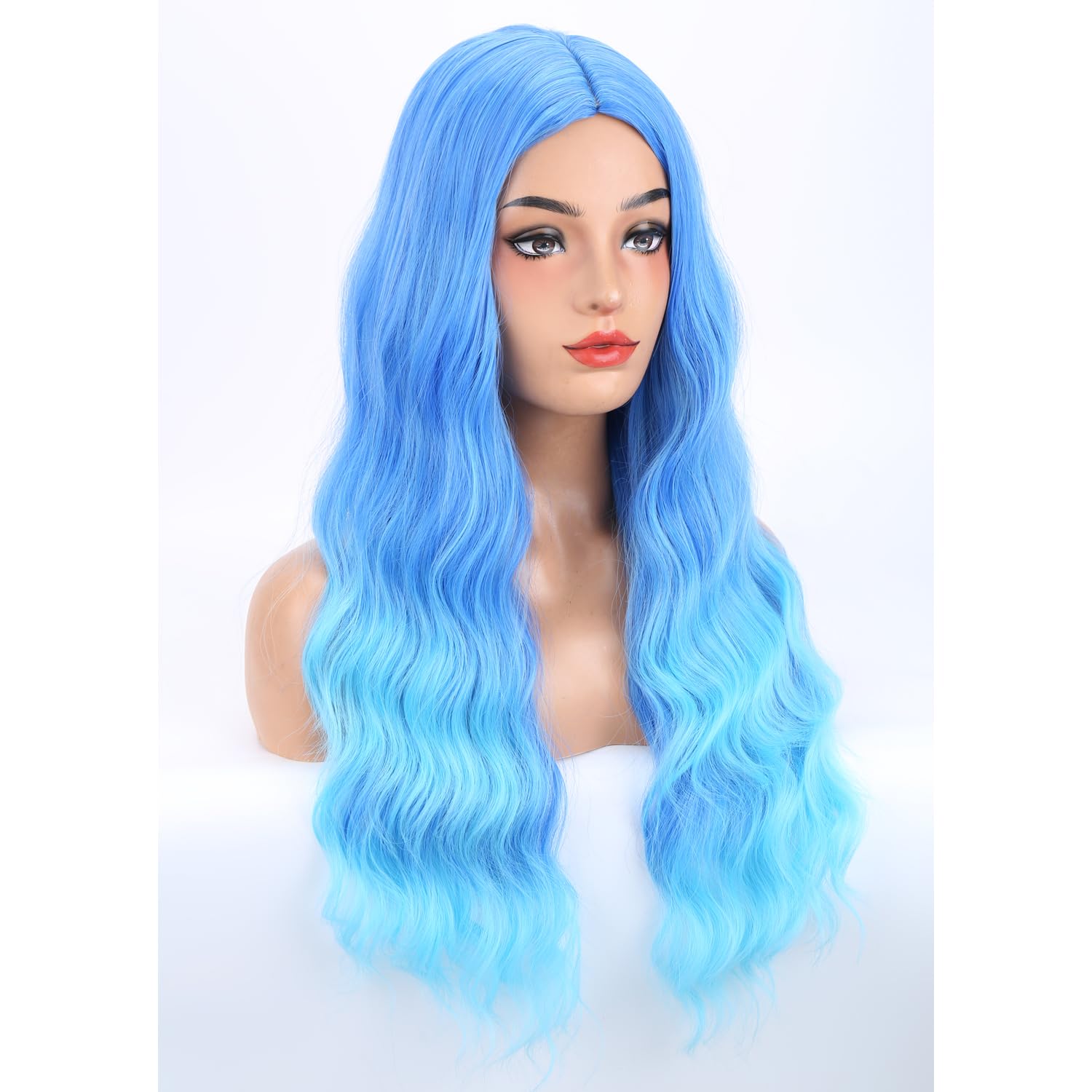 MAGQOO  Flame Fire Wig - Long Curly Wavy Ombre Wigs for Women & Girls - Middle Part, Heat Resistant, High Density Synthetic Wigs: Blue Ombre