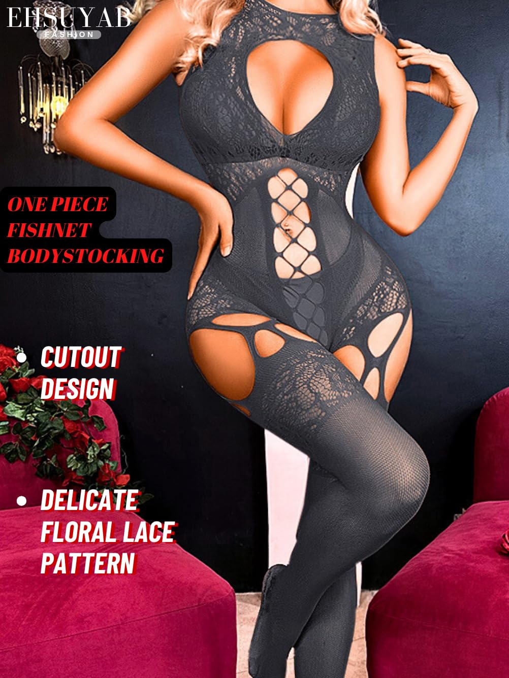 EHSUYAB Women Body Stockings Sexy, Exotic Dancer Fishnets Lingerie Glow Party, Fishnet Bodysuit Rave Outfits Club Plus Size: Grey
