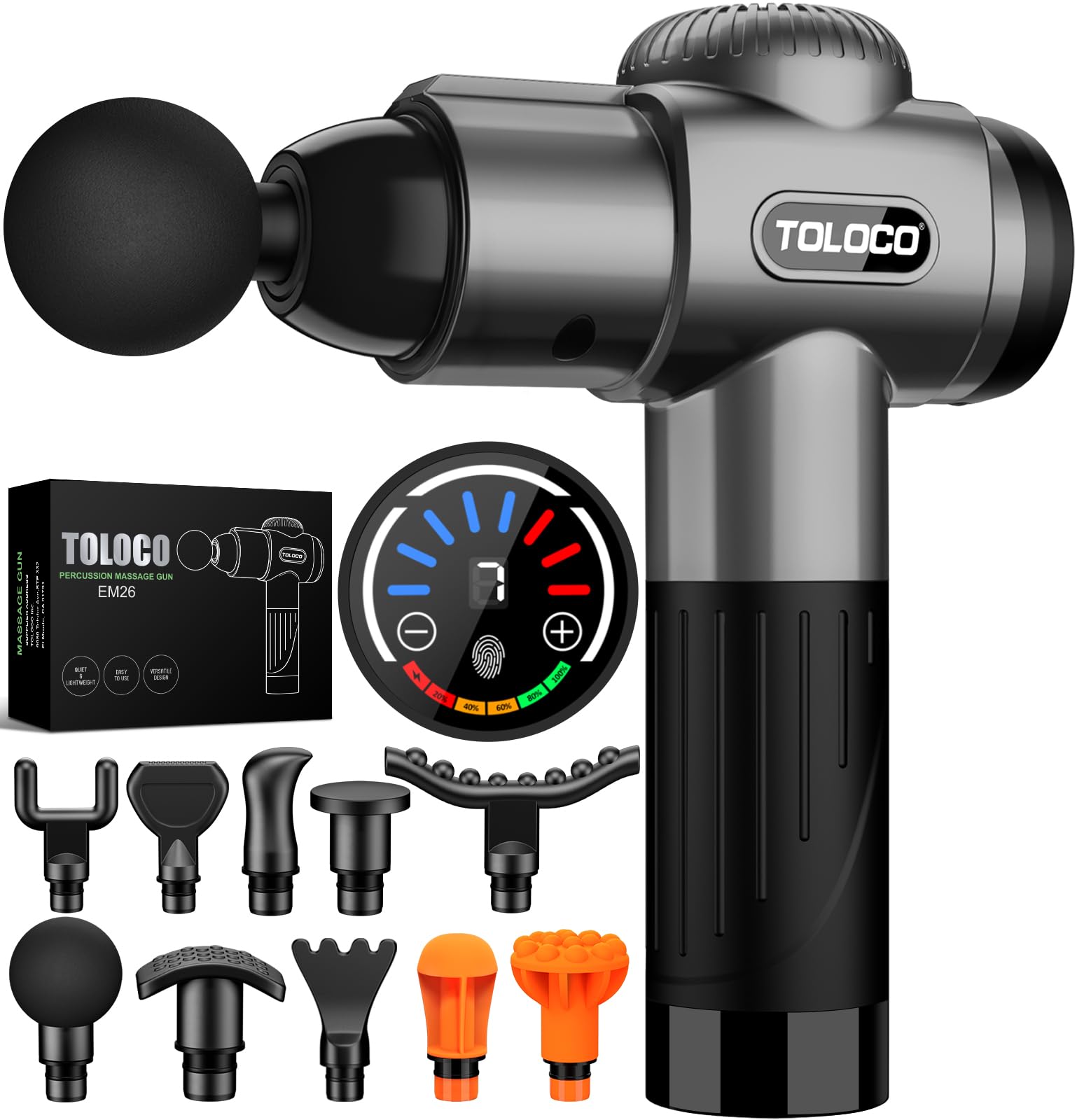 TOLOCO Massage Gun, Deep Tissue Back Massage for Athletes for Pain Relief, Percussion Massager with 10 Massages Heads & Silent Brushless Motor, Gifts for Fathers Day, thumbnail 1