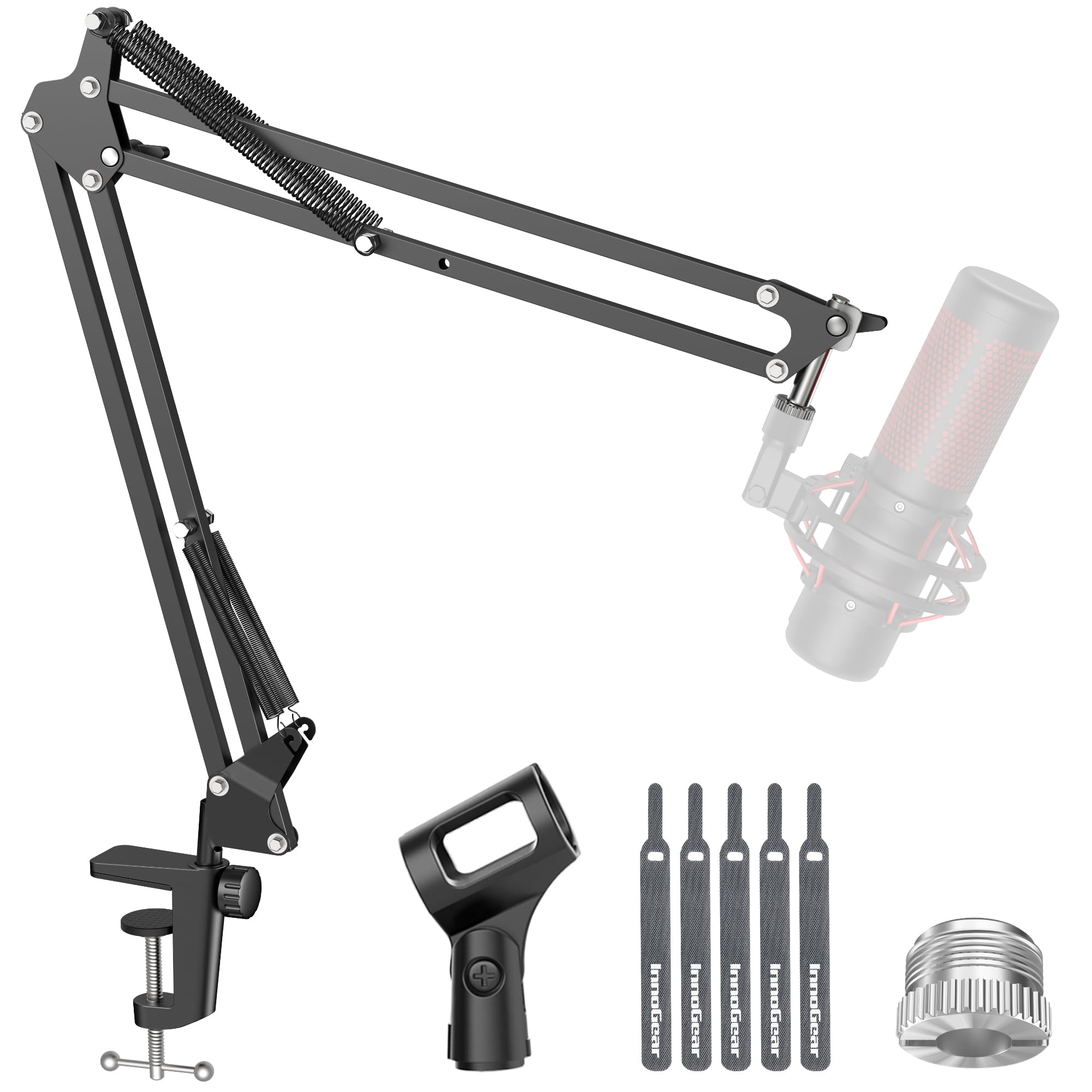 InnoGear Boom Arm Microphone Mic Stand for Blue Yeti HyperX QuadCast SoloCast Snowball Fifine Shure SM7B and other Mic, Medium: Medium Black