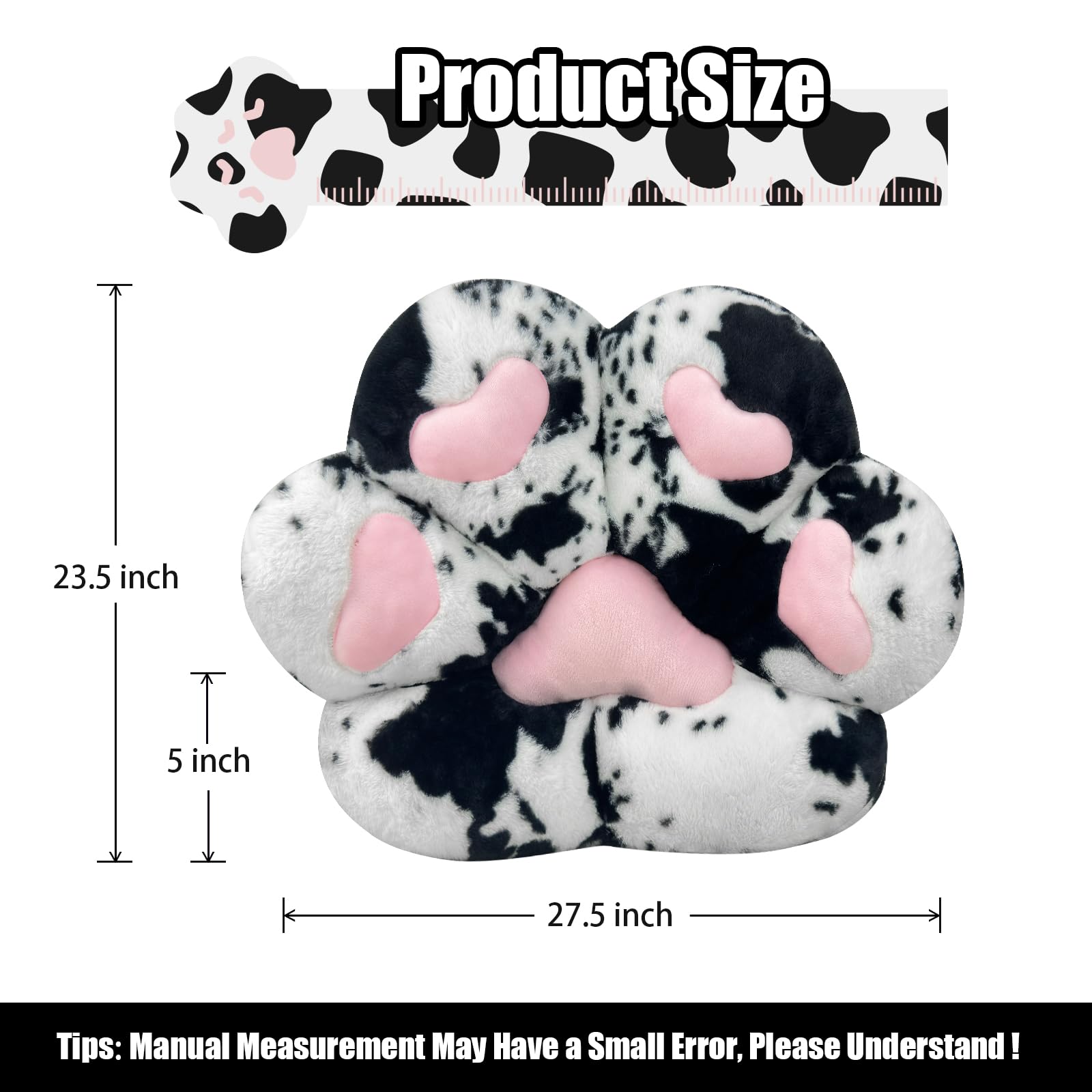 MOONBEEKI Cat Paw Cushion Chair Comfy Kawaii Plush Seat Cushions Shape Lazy Pillow for Gamer Chair 28"x 24" Cozy Floor Cute Seat Kawaii for Girl Worker Gift, Dining Room Bedroom Decorate Black: Milk Cow 28 Inch