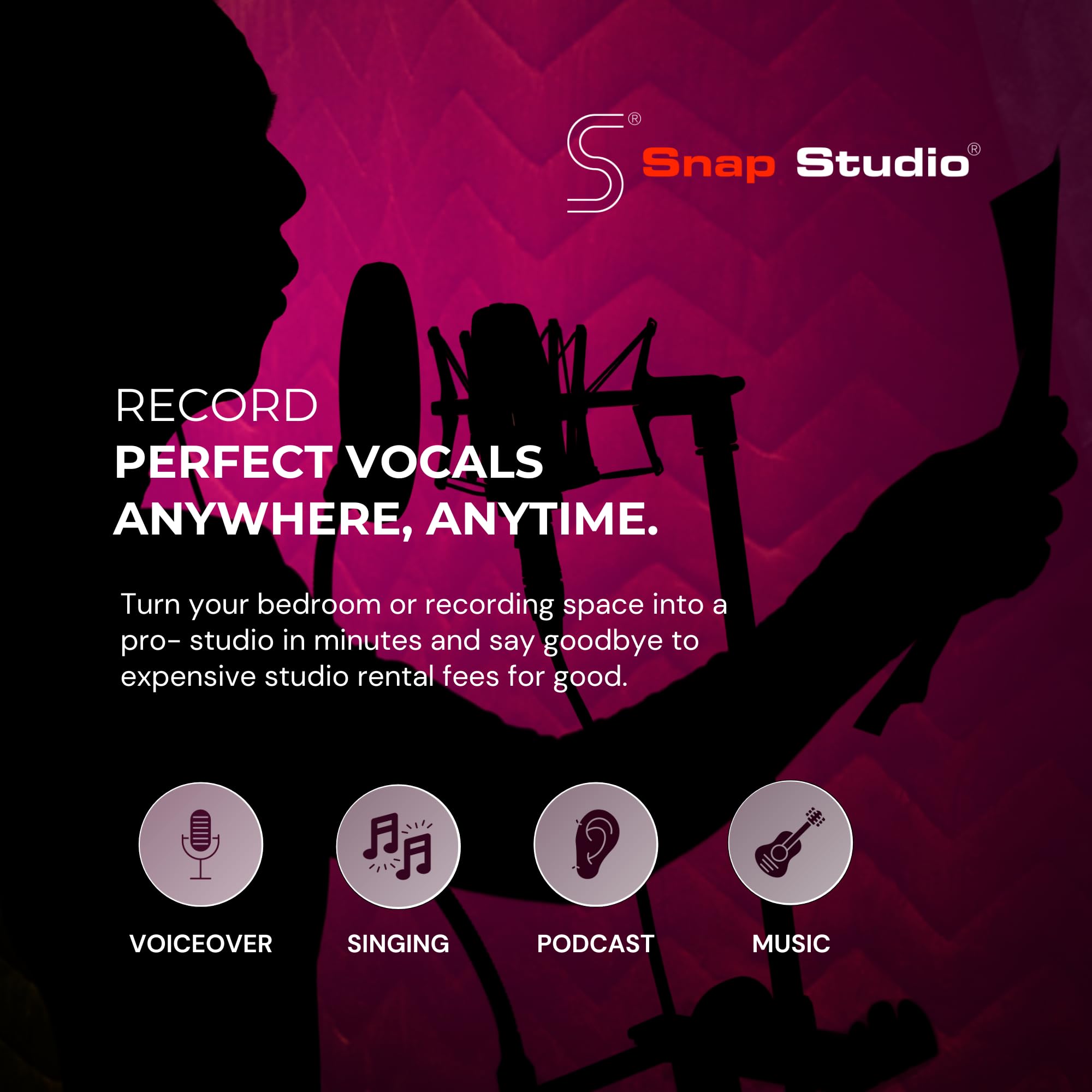 'Snap Studio' Portable Recording Booth | '#1 Vocal Booth' Rolling Stone | Record Crisp, Dry, Echo-Free Vocals at Home or On-The-Road | The Original & Best Studio Booth, Trusted By Singers & Voiceover: Black