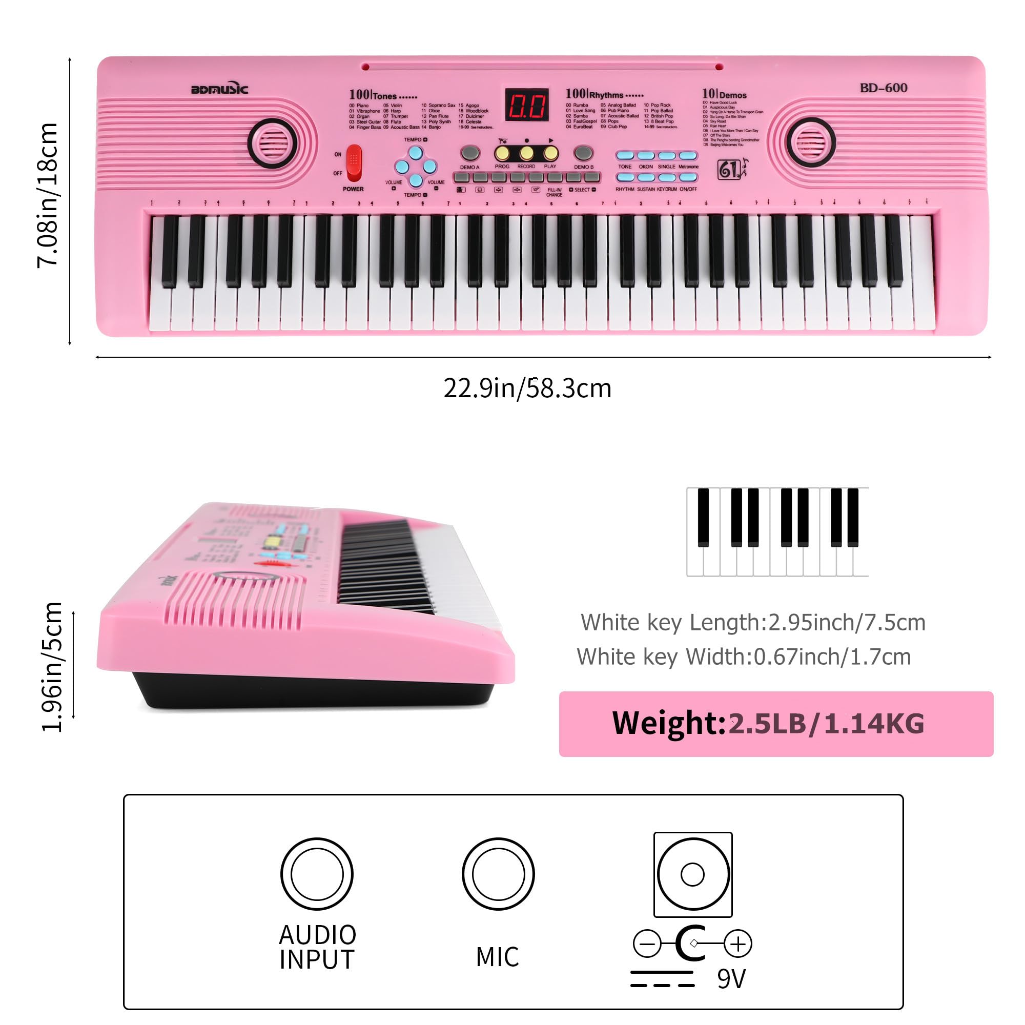 Keyboard Piano 61 Key Electric Digital Piano Music keyboard w/Microphone Portable Piano For Kids Beginner Birthday Christmas Gifts Pink: pink 61 key piano