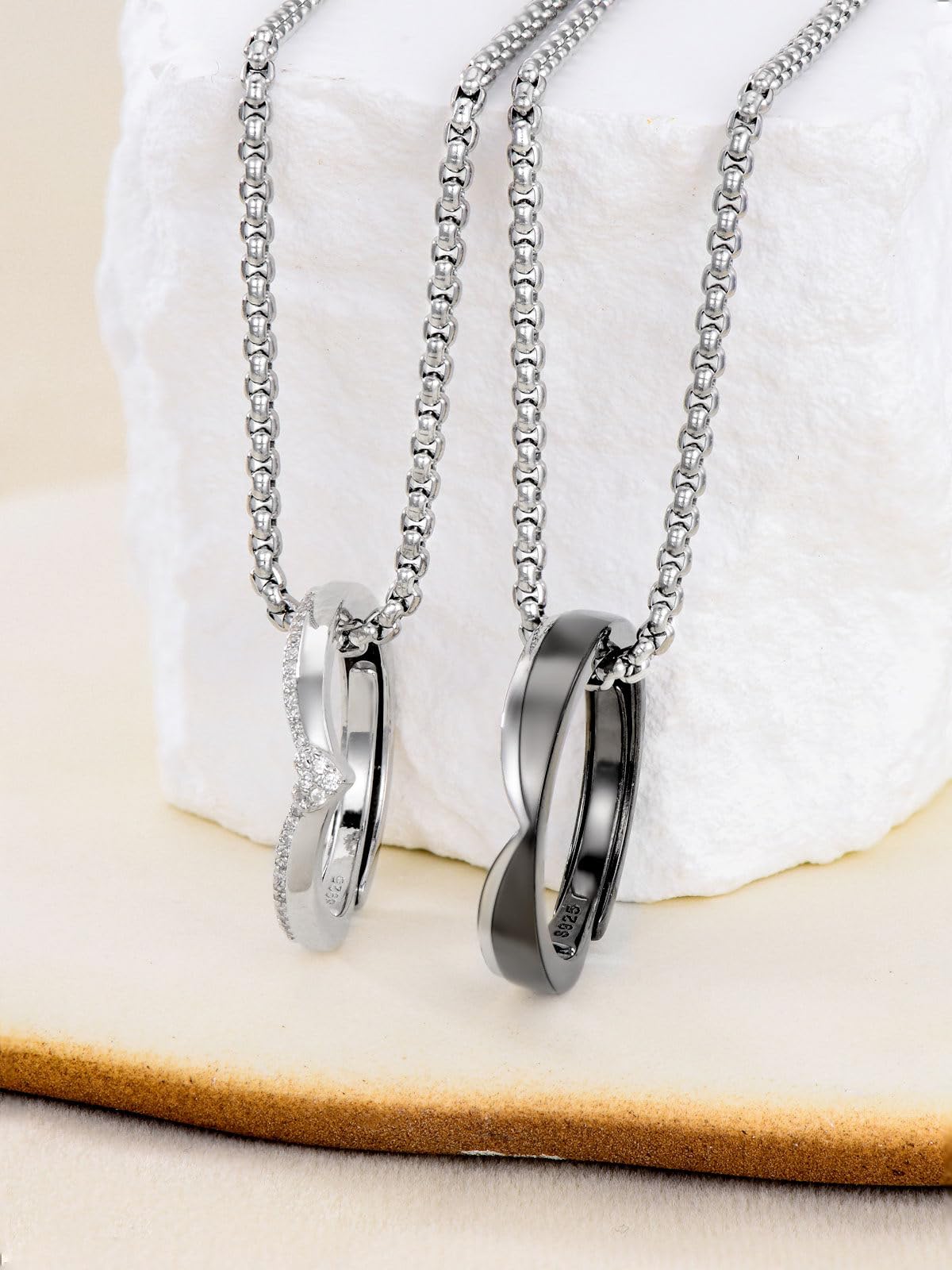 Flpruy Matching Cat & Love Arrow Sterling Silver Cute Couples Heart Necklaces - Gifts for Couples
