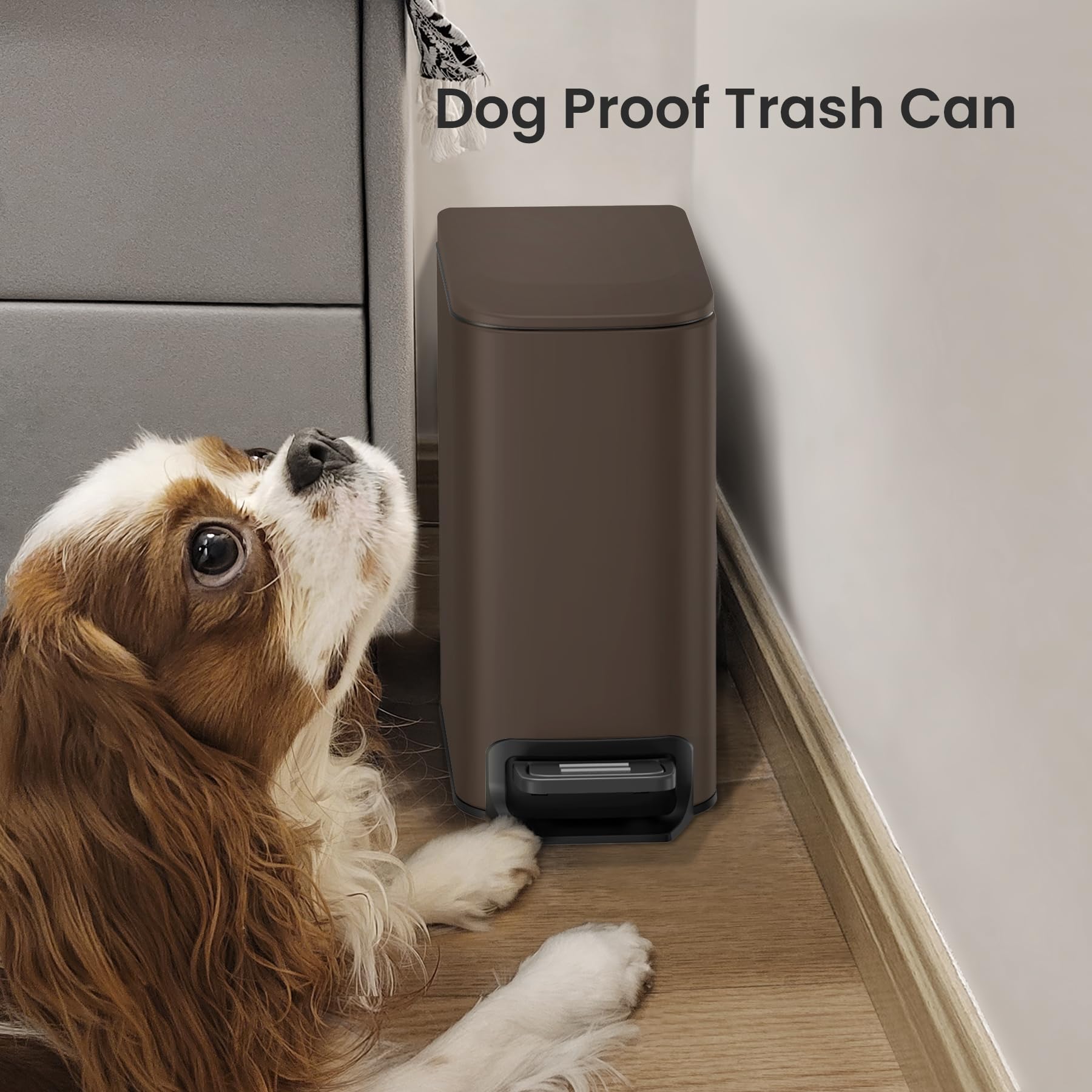 Cesun Small Bathroom Trash Can with Lid Soft Close, Step Pedal, 6 Liter / 1.6 Gallon Stainless Steel Garbage Can with Removable Inner Bucket, Anti-Fingerprint Finish (): Brown