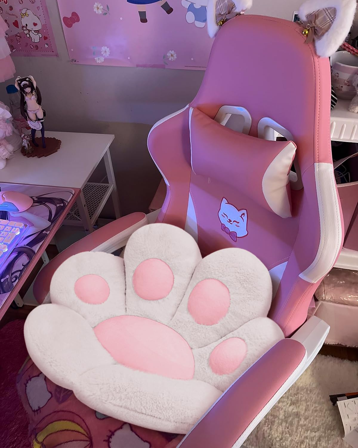 MOONBEEKI Cat Paw Cushion Chair Comfy Kawaii Plush Seat Cushions Shape Lazy Pillow for Gamer Chair 28"x 24" Cozy Floor Cute Seat Kawaii for Girl Worker Gift, Dining Room Bedroom Decorate Black: White 28 Inch