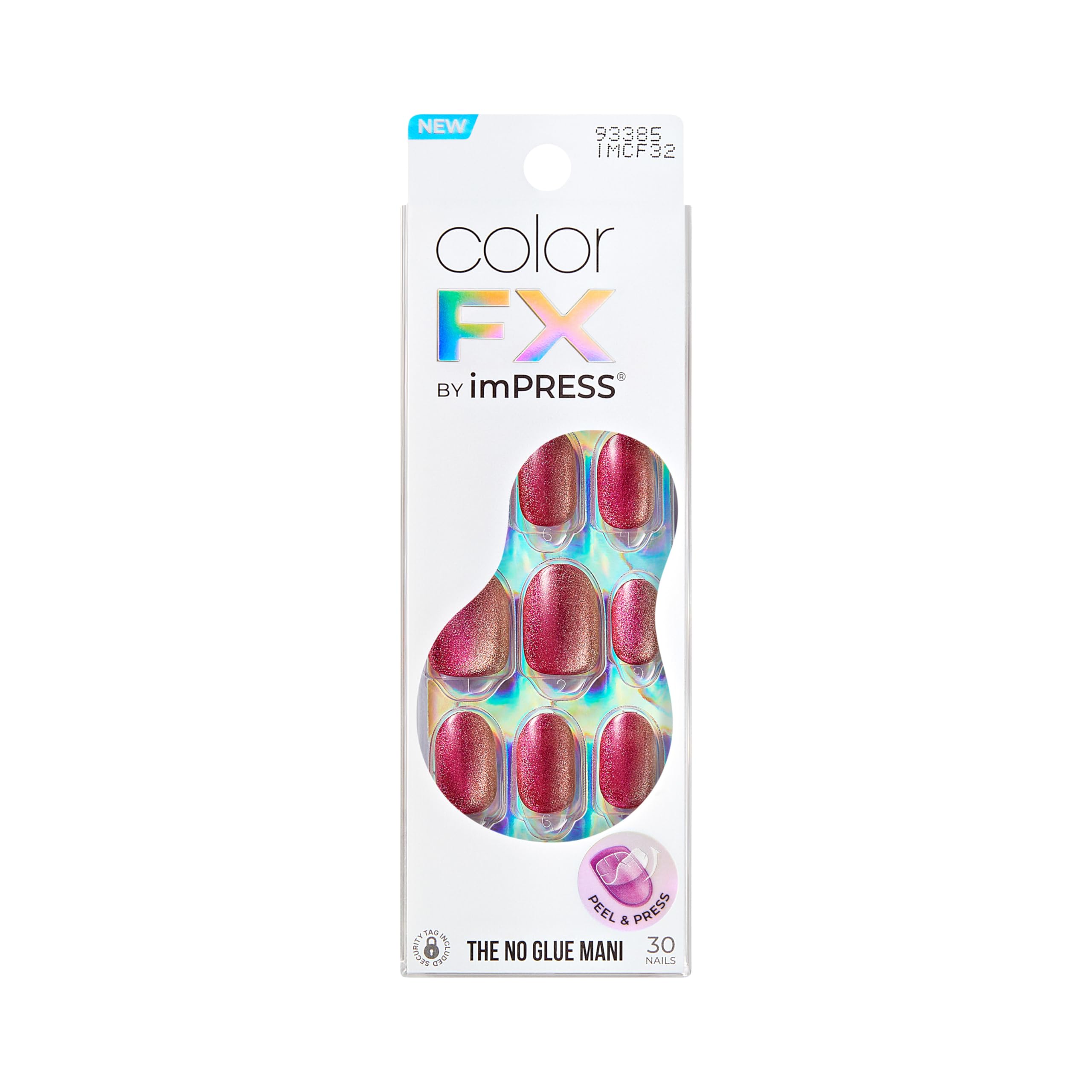 KISS imPRESS No Glue Mani Press On Nails, Color FX, '', Red, Short Size, Oval Shape, Includes 30 Nails, Prep Pad, Instructions Sheet, 1 Manicure Stick, 1 Mini File