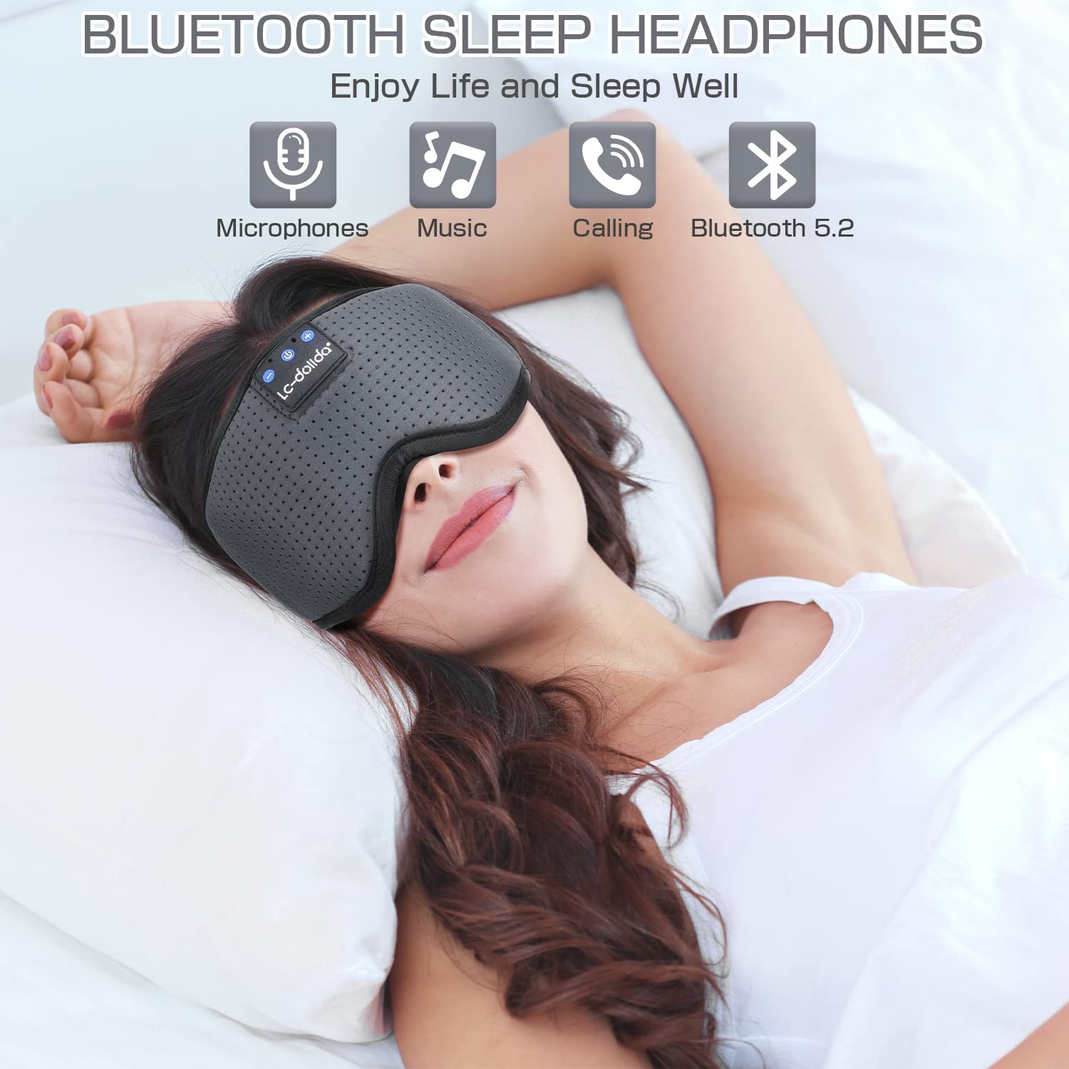 LC-dolida Sleep Headphones, 3D Sleep Mask Bluetooth Wireless Music Eye Mask, Sleeping Headphones for Side Sleepers Sleep Mask with Bluetooth Headphones Ultra-Thin Stereo Speakers Perfect for Sleeping thumbnail 4