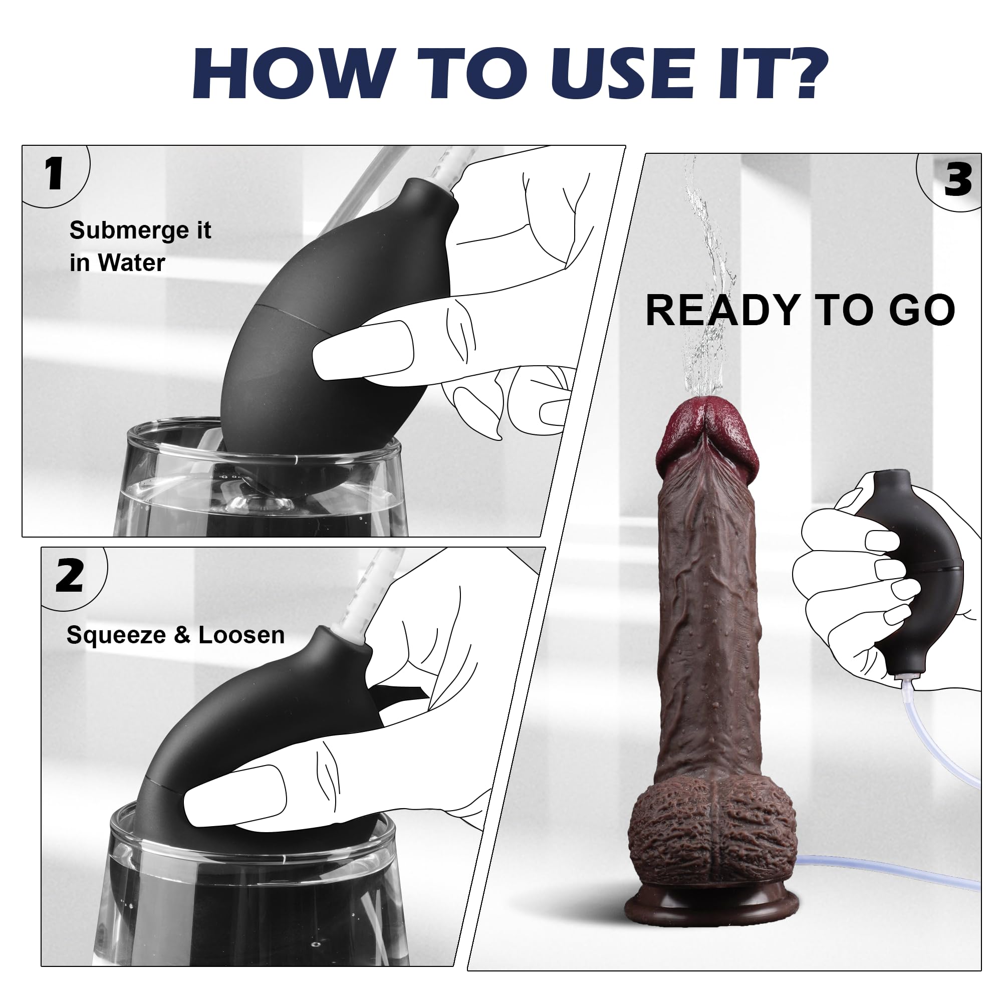 Realistic Squirting Dildo  Ejaculating Toy Real Skin Anal Dildo with Suction Cup, 8.46" Realistic Ejaculating Dildo Soft Beginner Dildo Prostate Dildo for G & P Spot, Adult Toy for Women Men: Black
