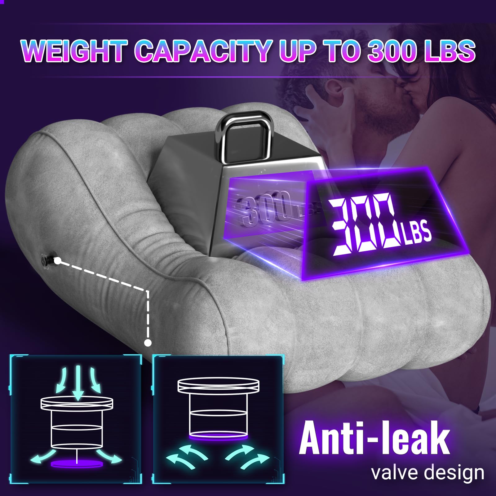 Sex Pillow Couples Sex Toys, Sex Furniture for Bedroom Inflatable Lounge Chair Sofa Bedroom, Velvety Anti-Leak Valve Sexy Bed Things Cushion, Couple Female Adult Toys: Silver