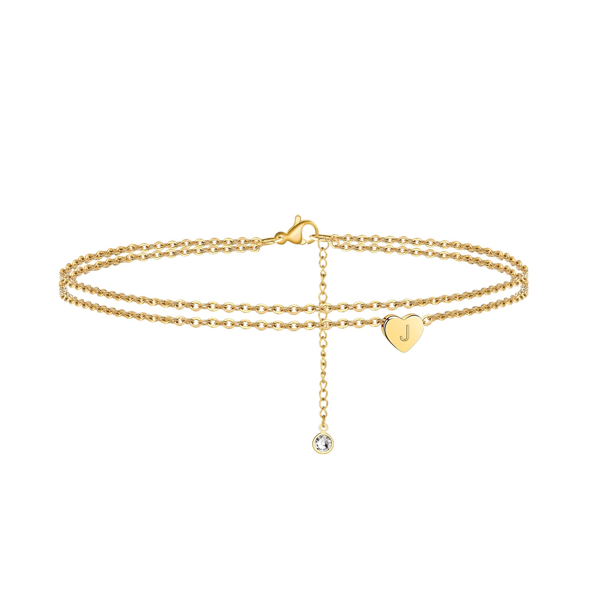 Ursteel Ankle Bracelets for Women, 14K Gold Plated Dainty Layered Heart Initial Anklets for Women Gifts