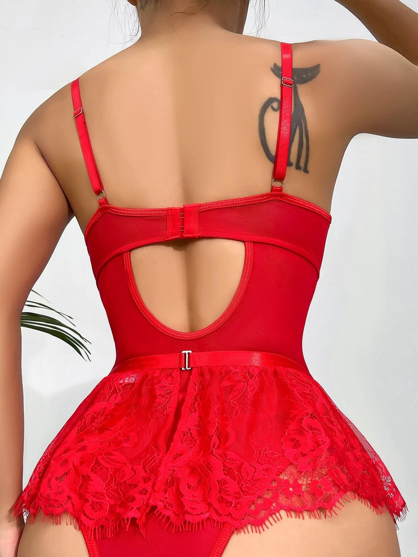 Alrovetoney Women Lingerie Set Naughty Lace Bodysuit High Waisted Underwire Lingerie Babydoll With Garter Belt and Stockings