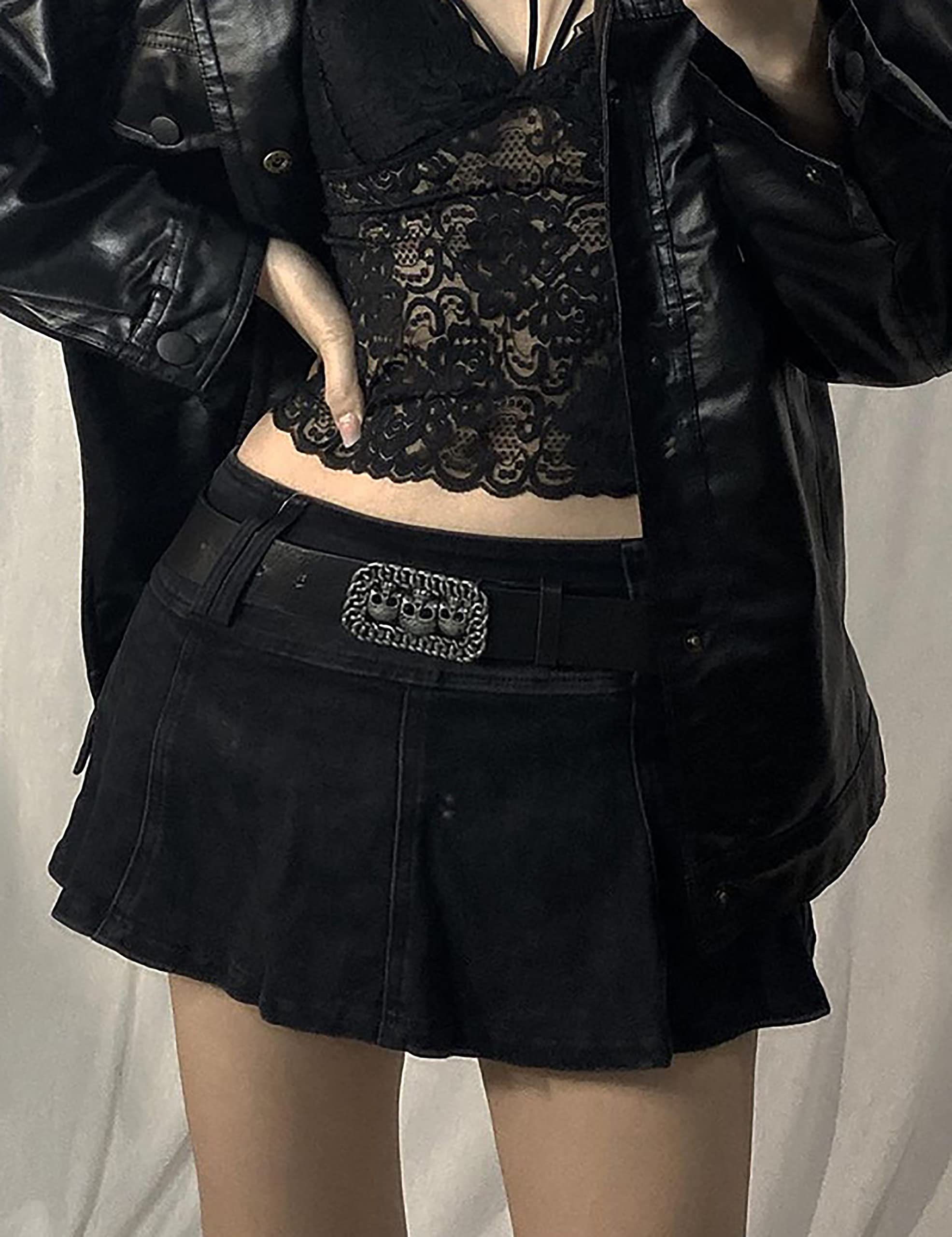 MISSACTIVER Women’s Low Waist Jeans Skirt Zipper Back 90S Streetwear Patchwork A-line Mini Skirt with Pockets