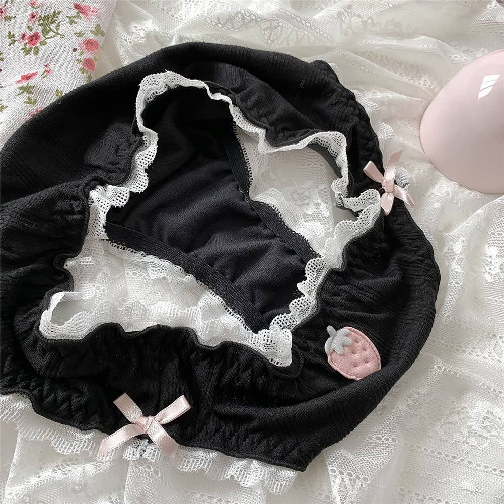 Joyralcos Japanese Stawberry Print Bikini Panties 2 Pack Briefs Cosplay Anime Underwear: 3 Pack Lace Around Style