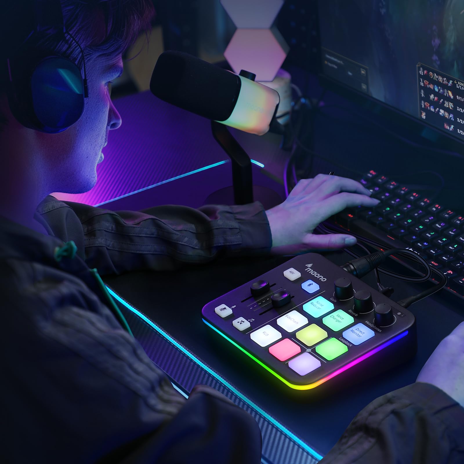 MAONO Gaming Audio Mixer, Audio Interface with Pro-preamp, RGB, Bluetooth, 48V Phantom Power for Live Streaming, Podcasting, Content Create, Gaming MaonoCaster G1 NEO (Not for USB Mic) thumbnail 9