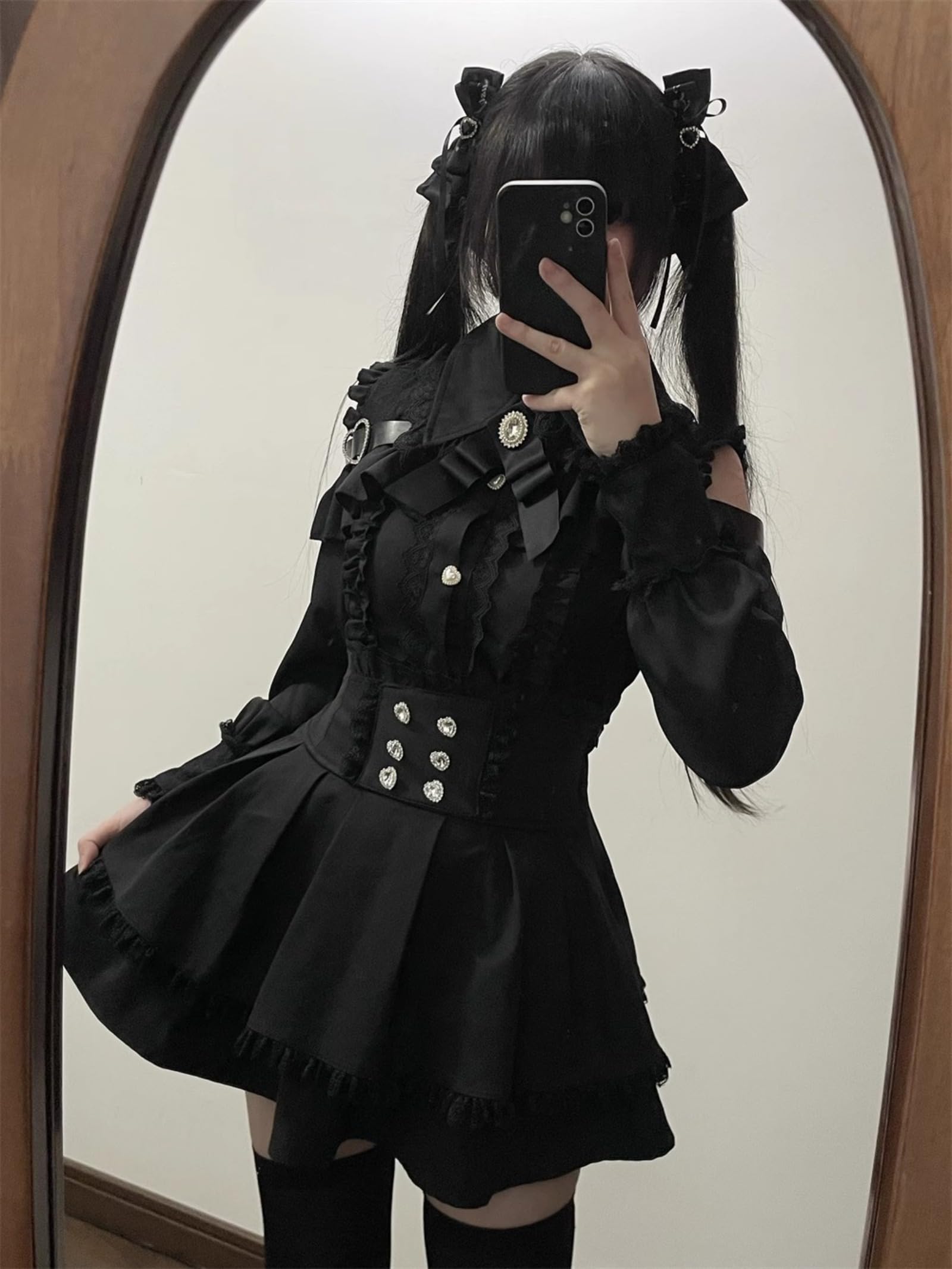 Wayolyn Lolita Shirts Jirai Kei Fashion Kawaii Clothing Goth Shirts Women Lace Mesh Sheer Long Sleeve Blouse