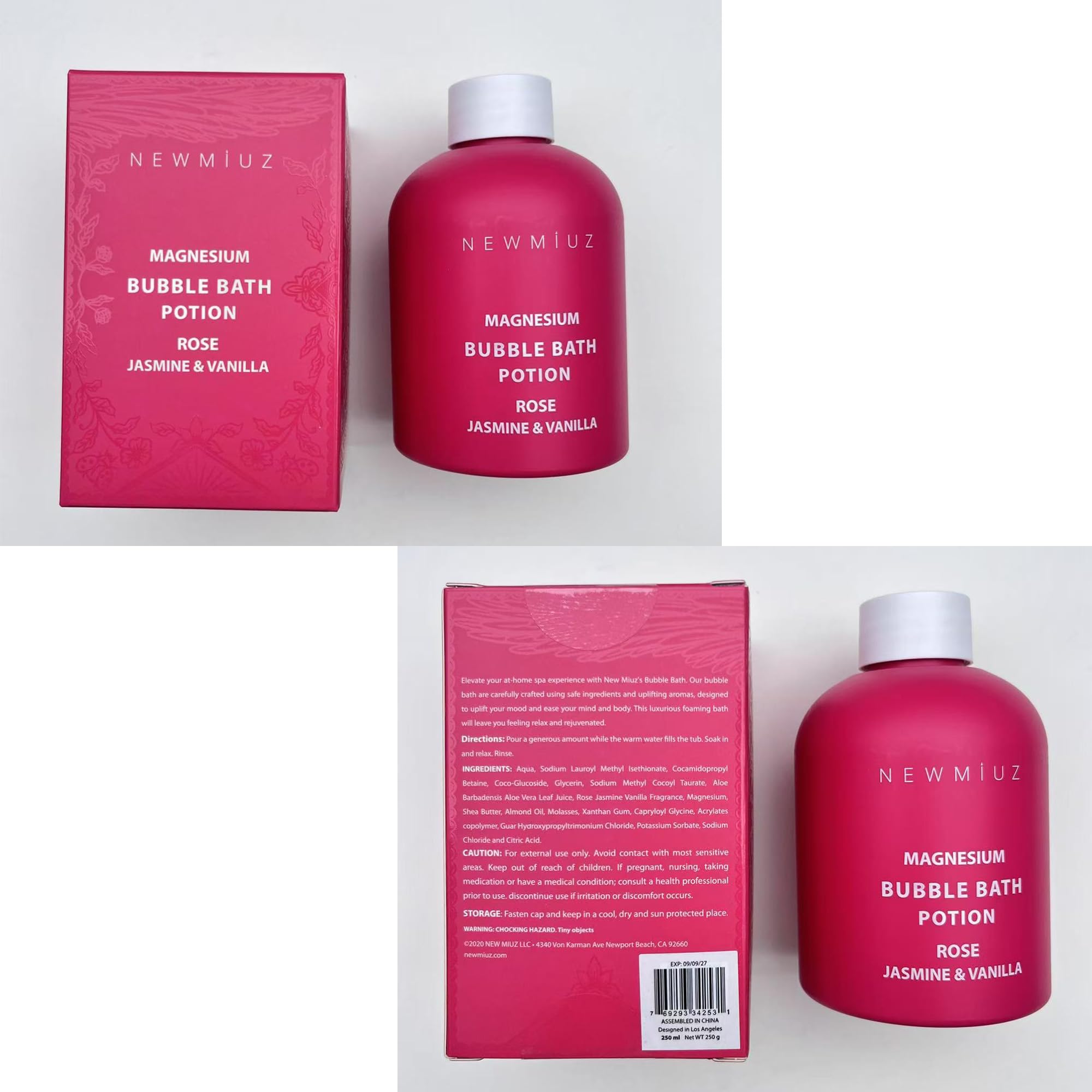Magnesium Bubble Bath Rose Jasmine Vanilla Long Lasting Foam for Sore Muscles Epsom Salt Moisturizing Relaxing Stress Relief Spa Gift for Women: Magnesium Bubble Bath Rose Jasmine Vanilla Long Lasting Foam for Sore Muscles Epsom Salt Moisturizing Relaxing Stress Relief Spa Gift for Women