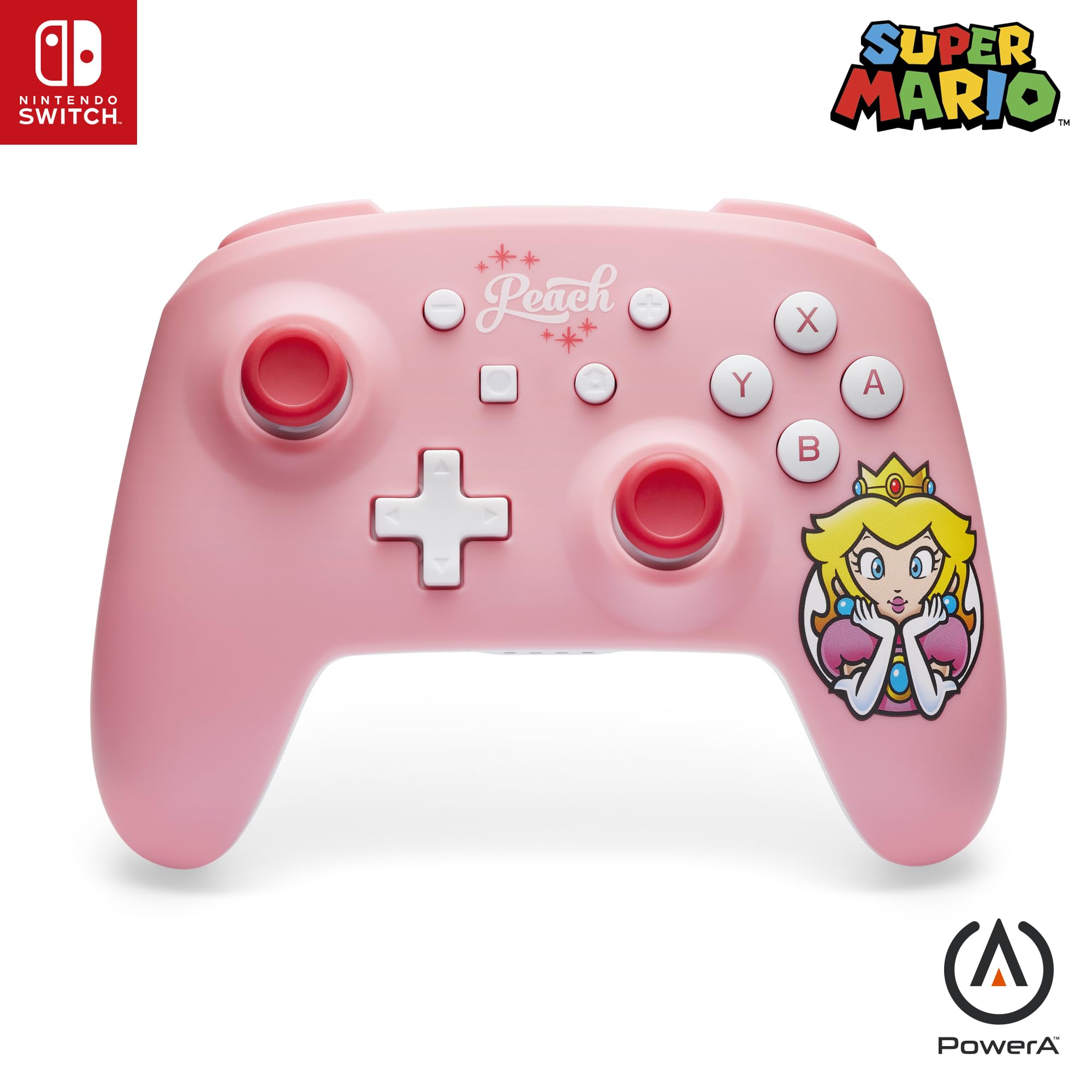 PowerA Wireless Nintendo Switch Controller - Pikachu Ecstatic, AA Battery Powered (Battery Included), Nintendo Switch Pro Controller, Mappable Gaming Buttons, Officially Licensed by Nintendo: Princess Peach With Motion