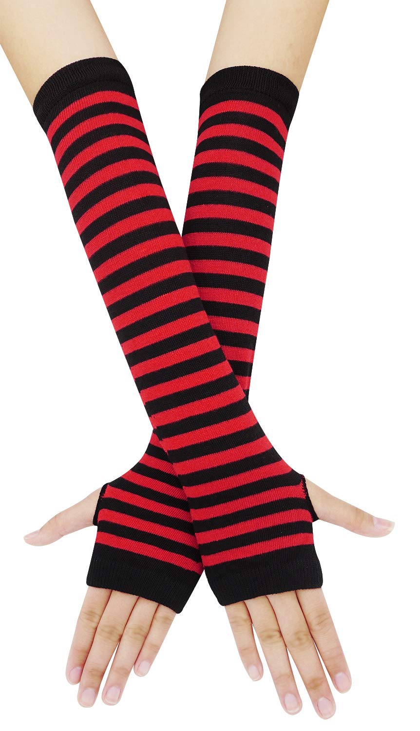 Bienvenu Womens Socks Striped Knee High Socks Arm Warmer Fingerless Gloves Set: Red