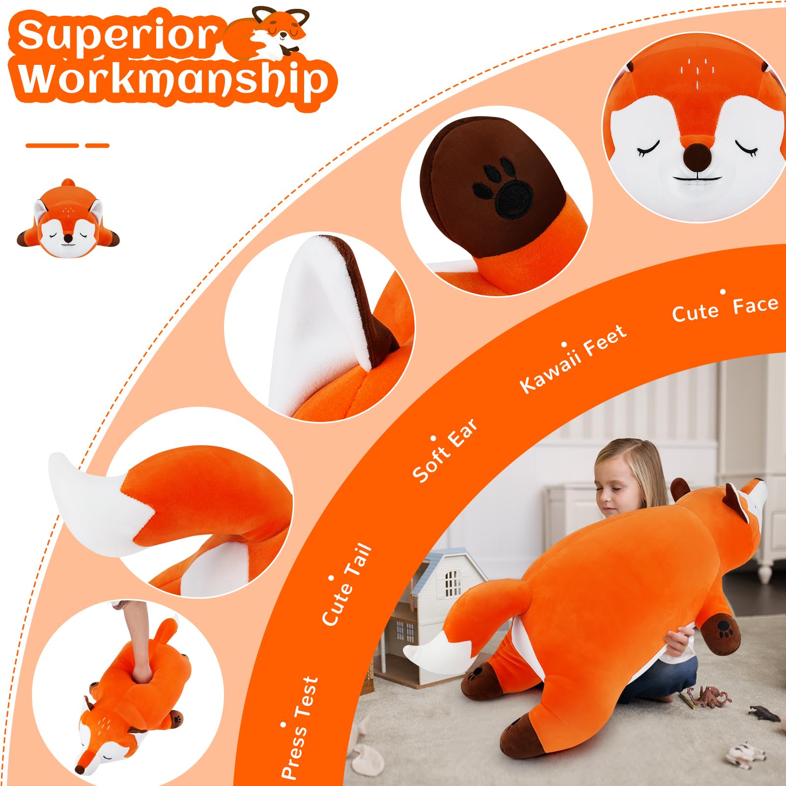 Auspicious beginning 30''  Stuffed Animal Plush Pillow, Huskies Anime Body Pillow, Kawaii Stuff Animal Plush Toy, Big Plushie Stuffed Dog Giant Plush Throw Pillow Gifts for Boys Girls: Orange Fox