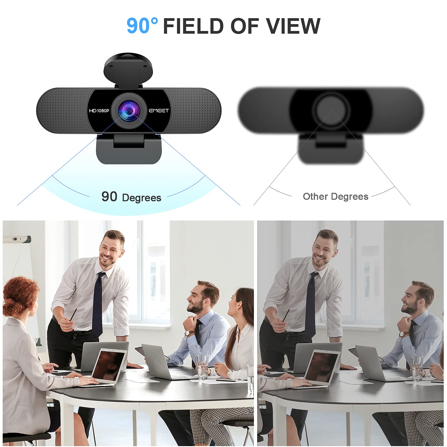 EMEET  Webcam with Microphone, C960 Web Camera, 2 Mics Streaming Webcam, 90°FOV Computer Camera, Plug and Play USB Web Cam for Online Calling/Conferencing, Zoom/Teams/Facetime/YouTube, Laptop/PC