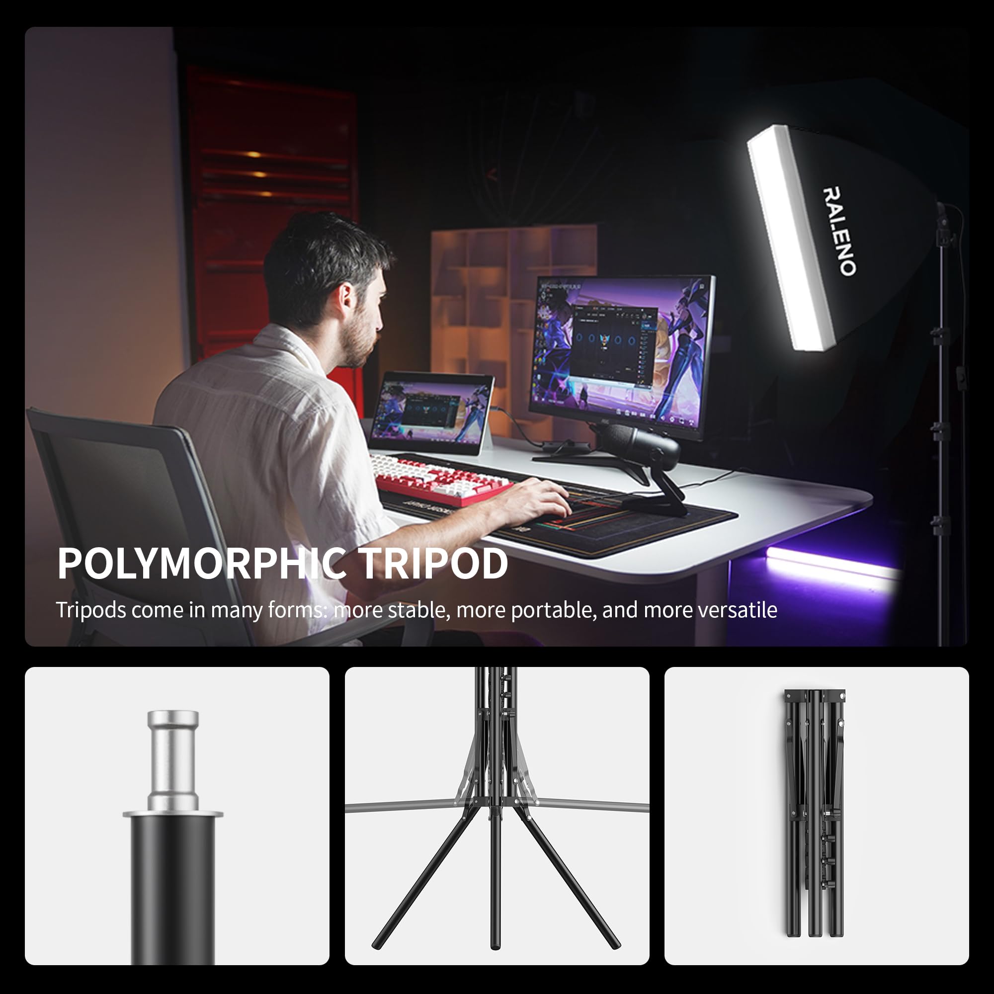 RALENO Softbox Photography Lighting Kit, 16'' x 16'' Softbox Lighting for TikTok with LED Bulb (50W | 5500K | 97 CRI | TLCI≥97), Continuous Lighting for Video Recording & Photography Shooting: Black