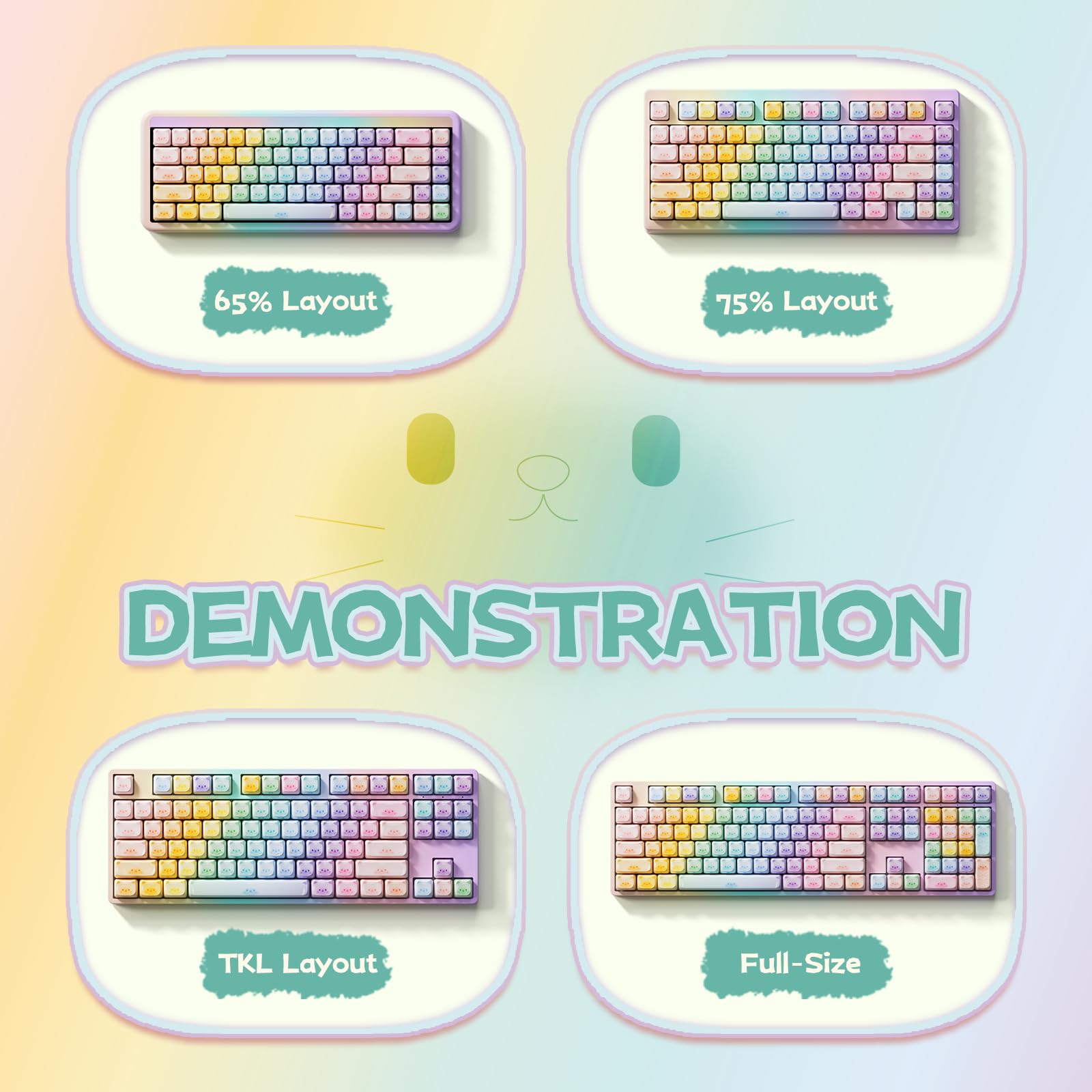 Akko PBT Keycaps Set,  Keycap Mao Profile 142-Key Keycaps for Mechanical Keyboards: Colorful Cats