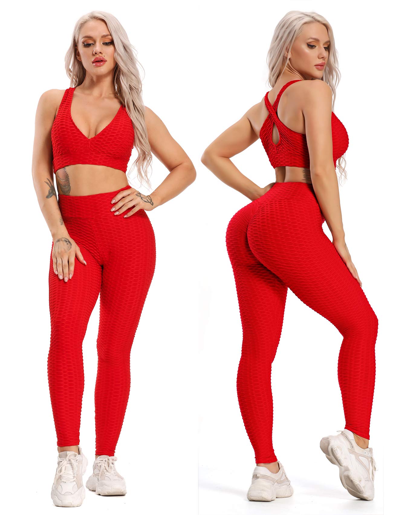 SEASUM Women High Waisted Workout Yoga Pants Butt Lifting Scrunch Booty Leggings Tummy Control Anti Cellulite Textured Tights thumbnail 2