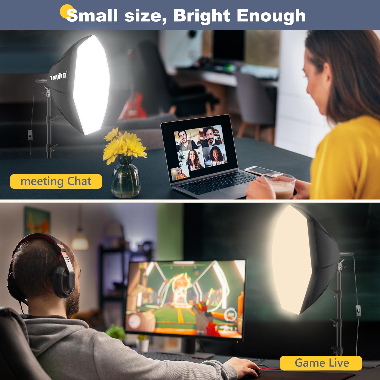 Torjim Softbox Photography Lighting Kit, 16'' x 16'' Professional Softbox Lighting Kit with 85W 3000-7500K LED Bulbs, Studio Lights for Photography/Video Recording/Live Streaming/Portraits Shooting: 20inch