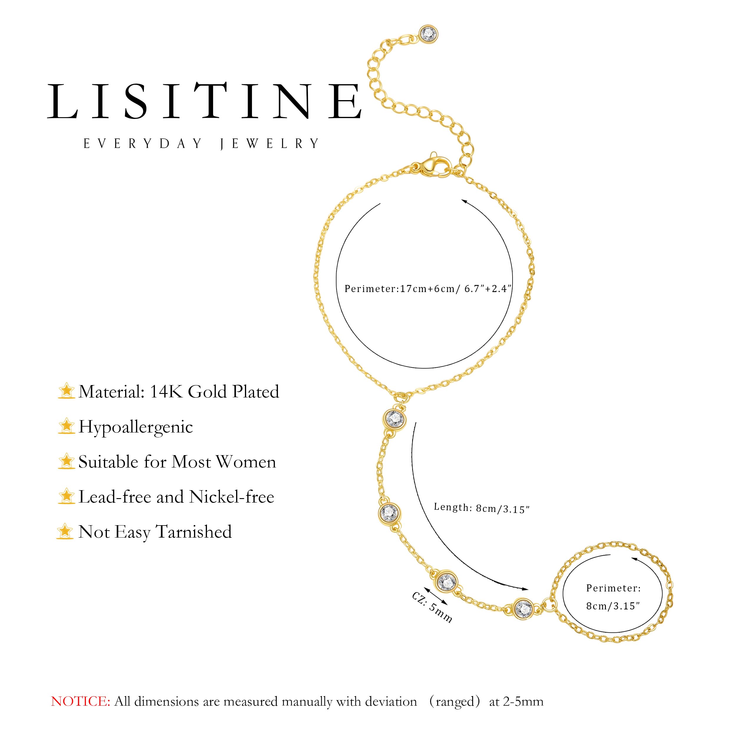 Listine Hand Chain Bracelet 14K Gold Plated Ring Bracelet Hand Chain Trendy Stuff for Women Dainty Hand Bracelets with Finger Ring Hand Jewelry for Women: I