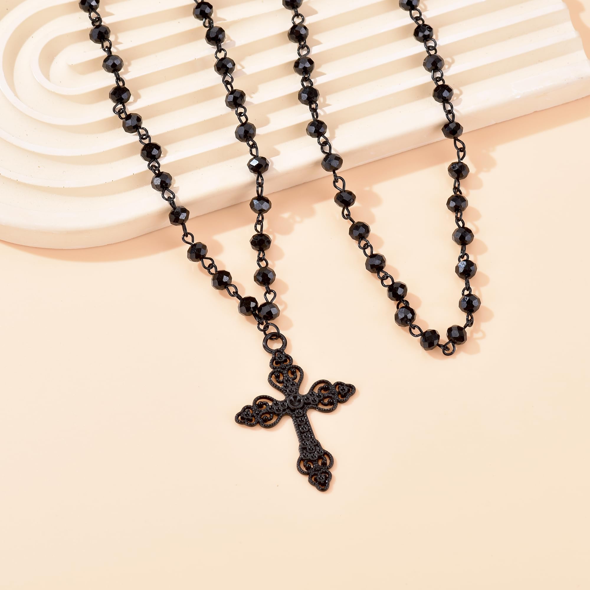 Balirek Gothic Bat Necklaces Moon  Necklaces Black Crystal Chain Halloween Black Pendant Choker Halloween Jewelry for Woman: Cross