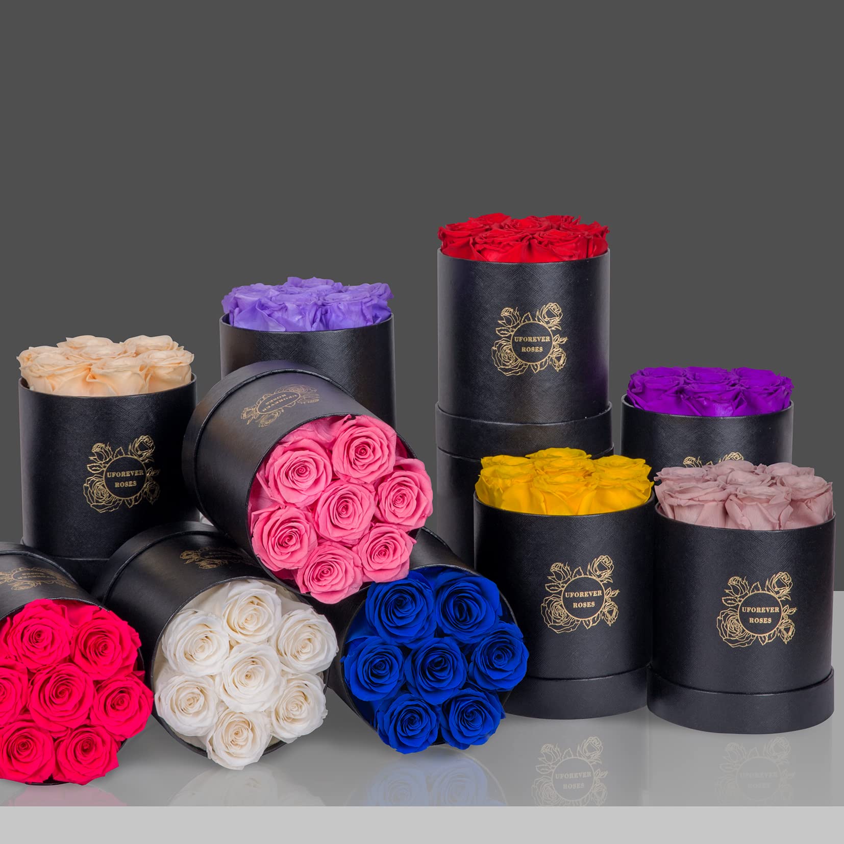 UFOREVER ROSES 7-Piece Preserved Roses in a Box, Flowers Gifts for Her, Roses That Last a Year and More (Black)