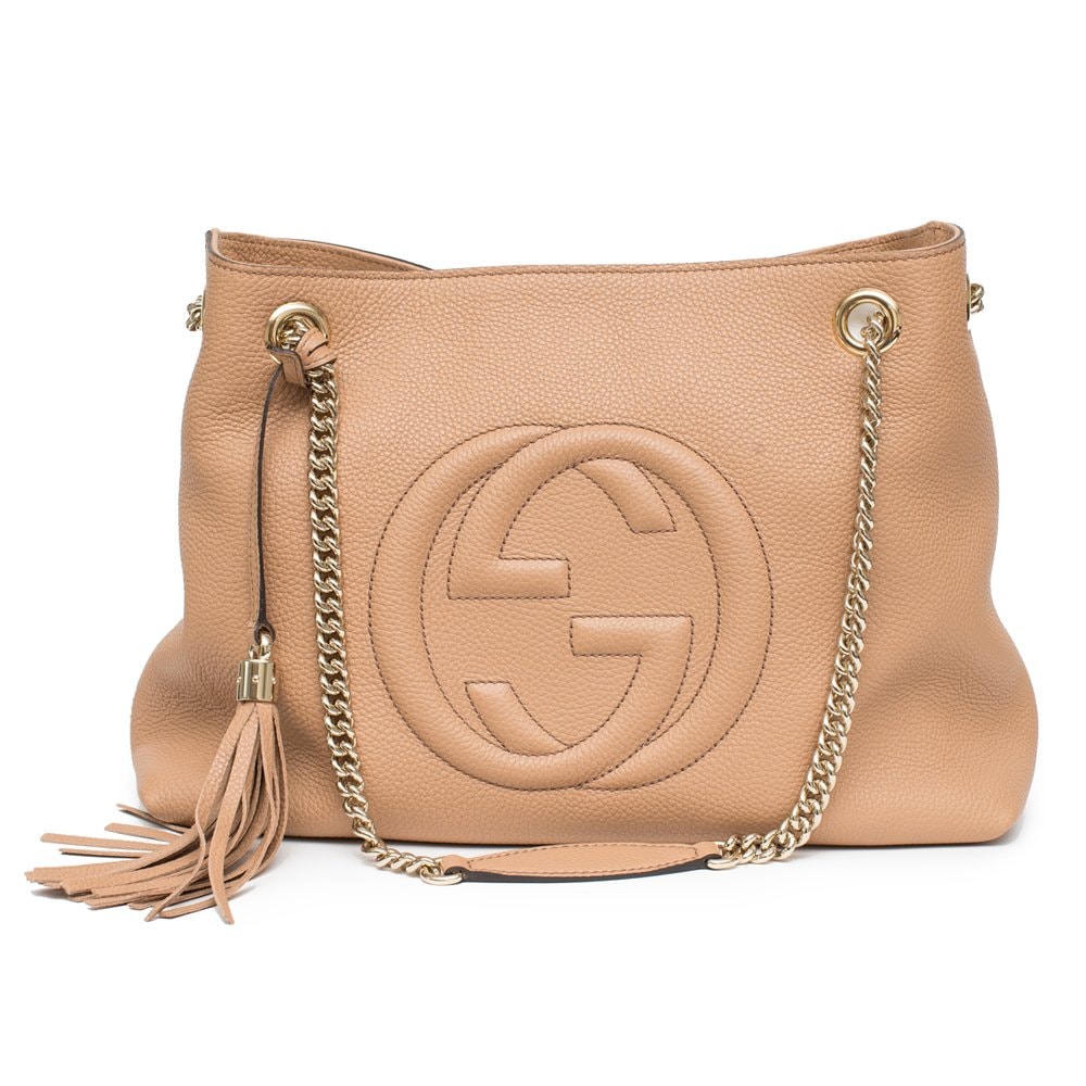 Gucci Camelia Camel Pebbled Leather Soho Shoulder Hand Bag Tassel: Gucci Camelia Camel Pebbled Leather Soho Shoulder Hand Bag Tassel