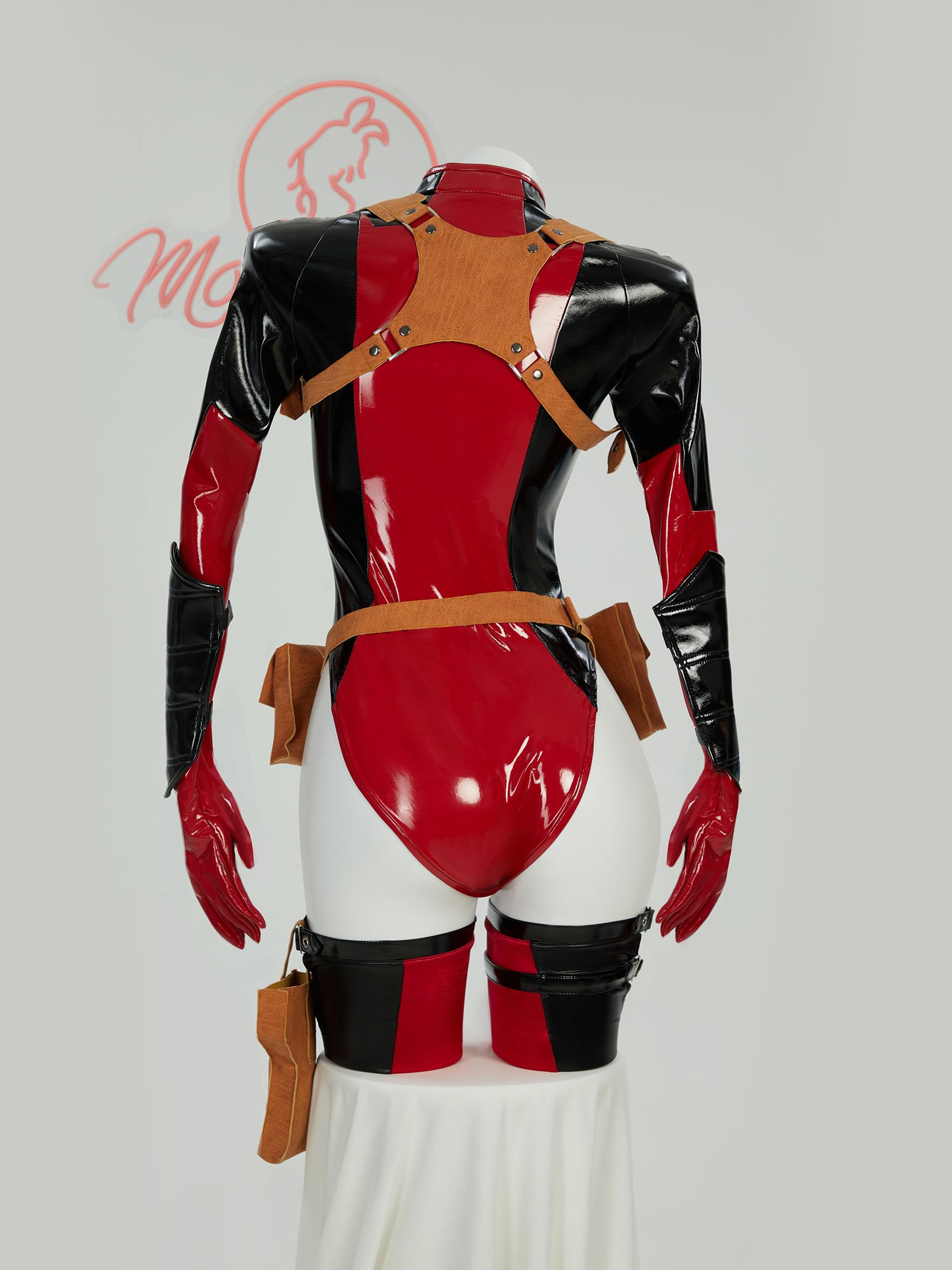 Mobbunny Movie Derivative Cosplay Costume for Women Bodycon Outfit Sexy Cutout Bodysuit with Holster Waist Bag and Socks: Small