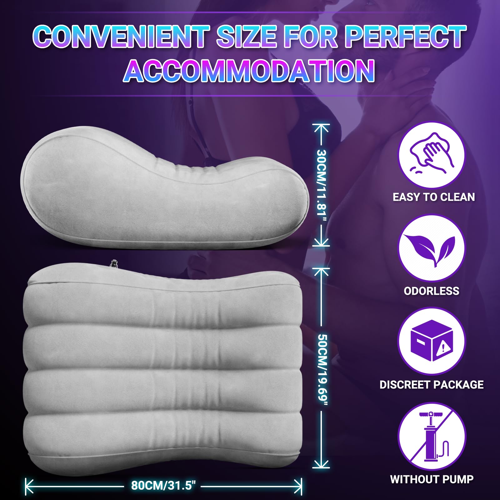 Sex Pillow Couples Sex Toys, Sex Furniture for Bedroom Inflatable Lounge Chair Sofa Bedroom, Velvety Anti-Leak Valve Sexy Bed Things Cushion, Couple Female Adult Toys: Silver