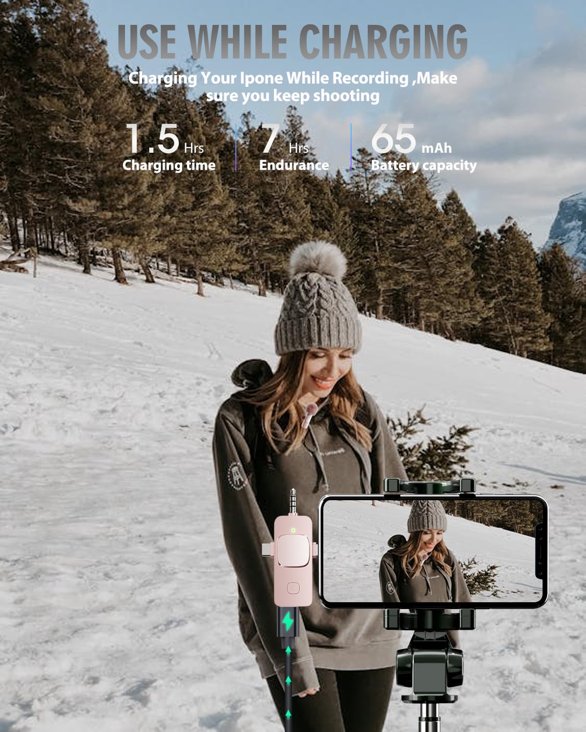 PQRQP 3 in 1 Wireless Lavalier Microphones for iPhone, iPad, Android, Camera, USB-C Microphone, 7-Hour Battery, Mini Microphone with Noise Reduction for Video Recording, Vlog, YouTube, TikTok: PQRQP 3 in 1 Wireless Lavalier Microphones for iPhone, iPad, Android, Camera, Mini Microphone, 7-Hour Battery, High Definition Sound Quality for Interview, Video Podcast, Vlog (Pink)