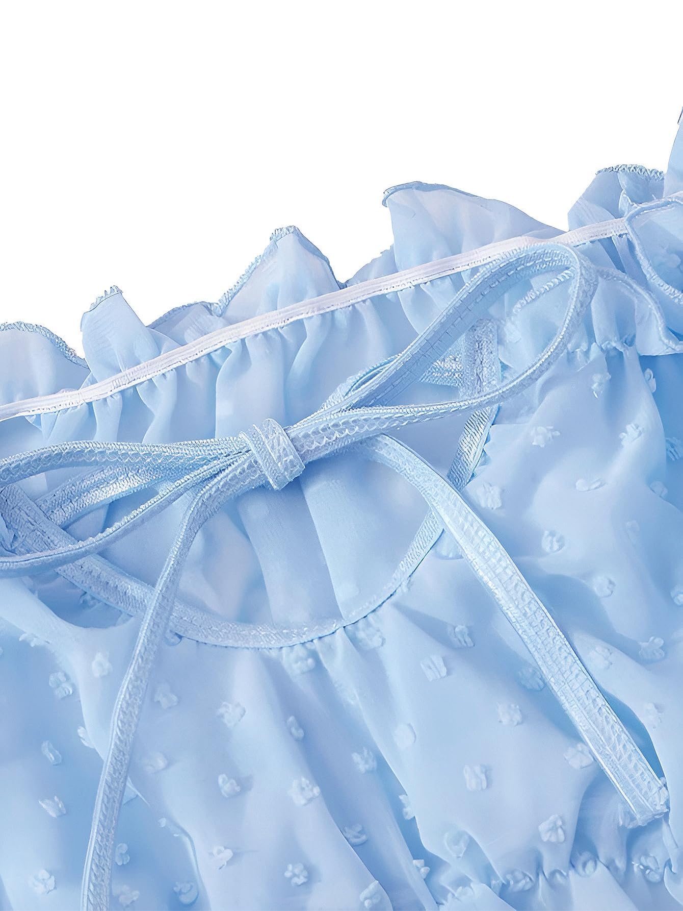 Lilosy Sexy Stretch Ruffle Tie Sheer Mesh Lingerie Set Outfits: Chiffon Medium Chiffon Light Blue