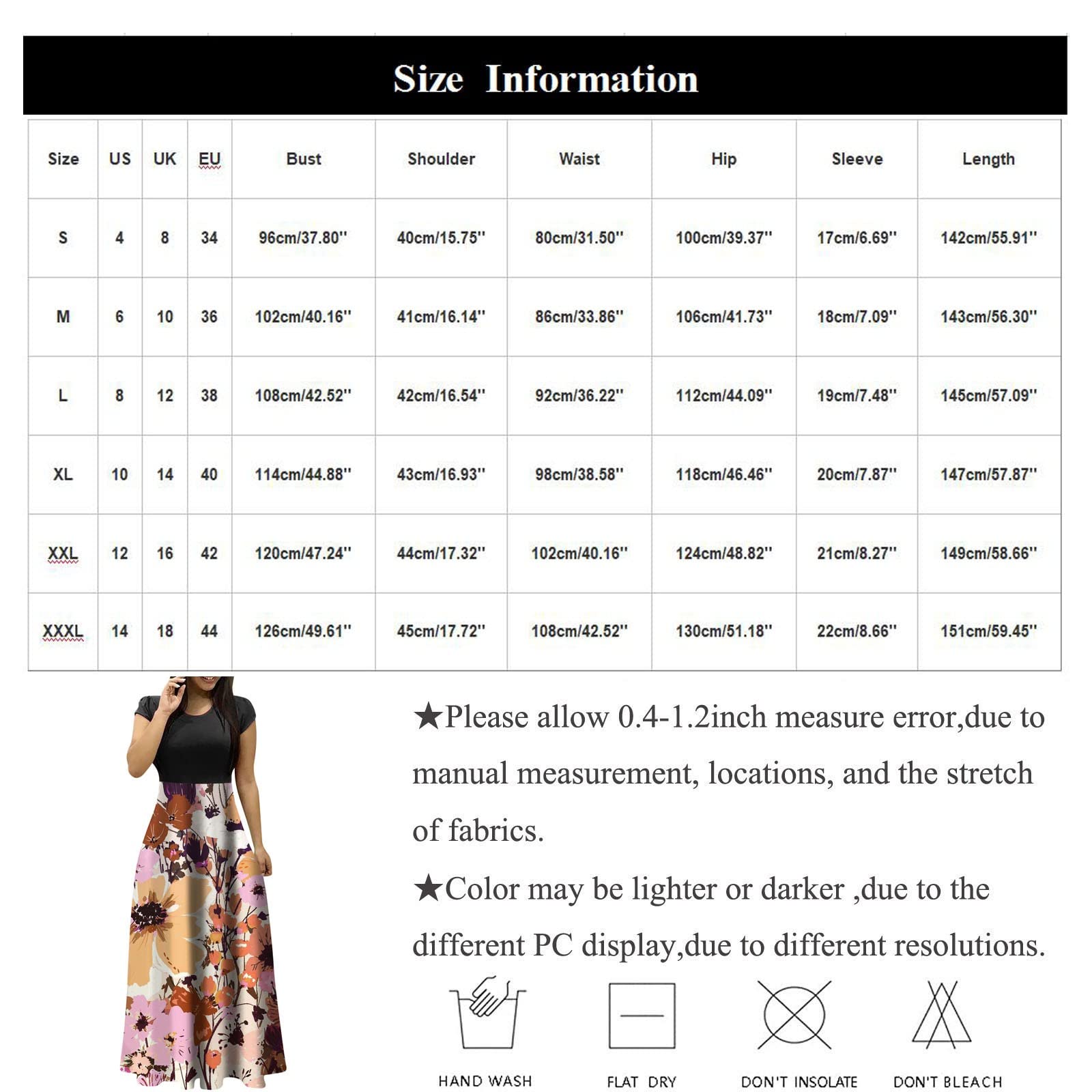 ADHOWBEW Womens Short Sleeve Empire Waist Floral Maxi Dress 2023 Summer Fashion Casual Plus Size Sundresses: X-Large E-black