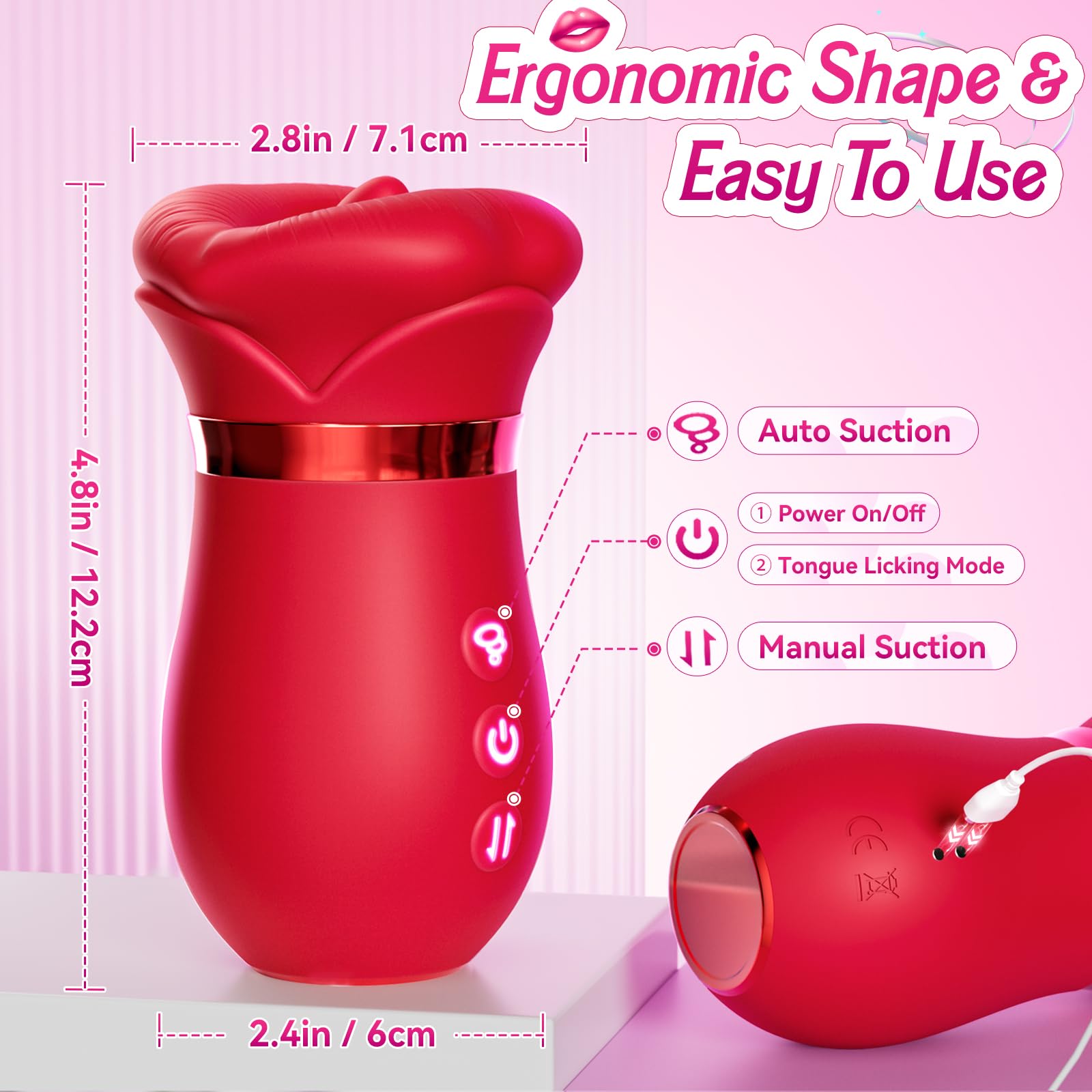 Vibrator Adult Sex Toys for Women - Sovokn 5IN1 Mouth Sucking Vibrator Rose Sex Toy, 10 Tongue Licking, 3 Auto & 1 Manual Sucking Adult Toys New APP, Clit Nipple Vibrator Female Couple Sex Toys,: A Red