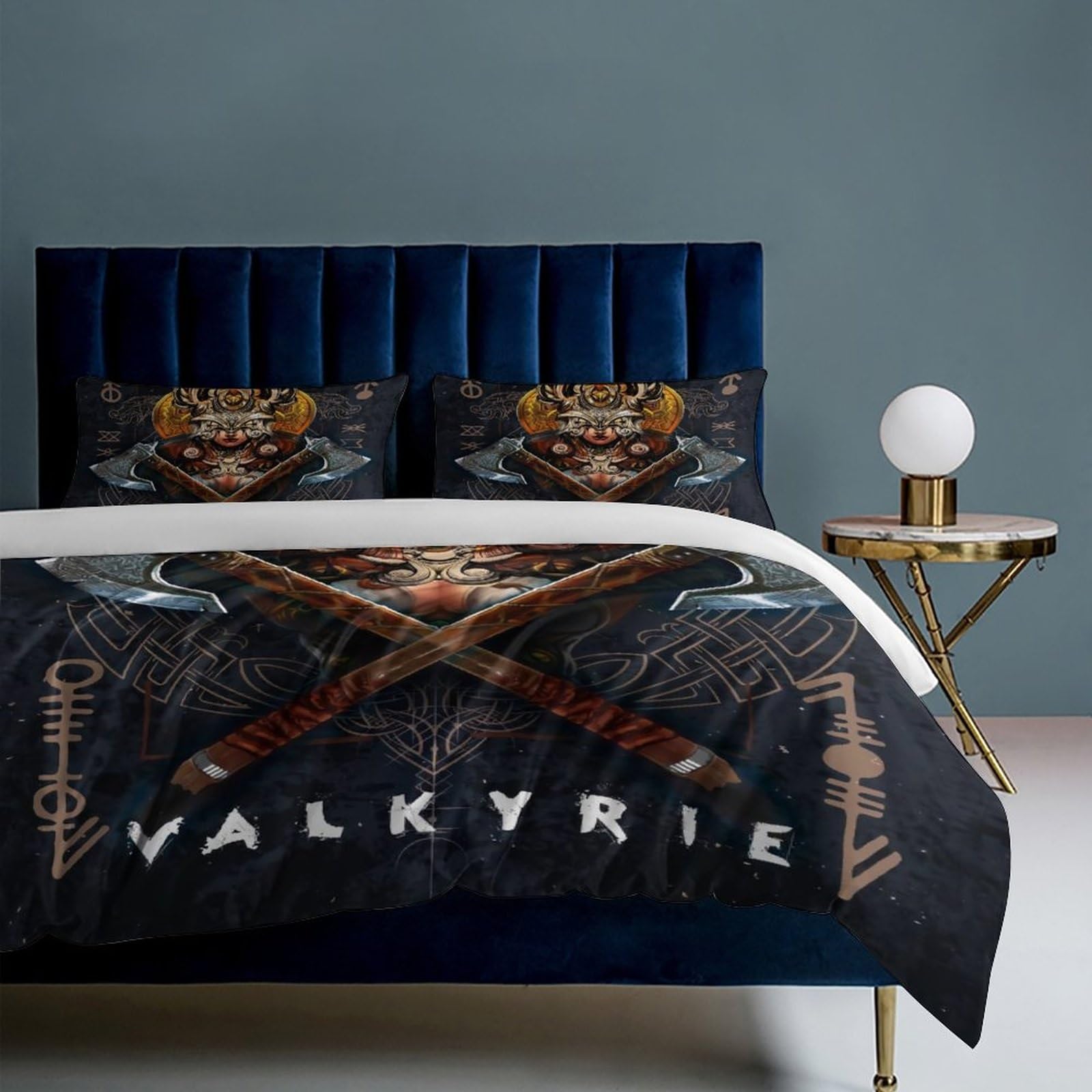 LDZDGD Viking Duvet Cover Queen, Norse Totem Symbols Pattern Quilt Cover, Farmhouse Rustic Bedding Comforter Sets (Color : Valkyrie, Size : 229 x 229CM): 229 x 229CM Valkyrie