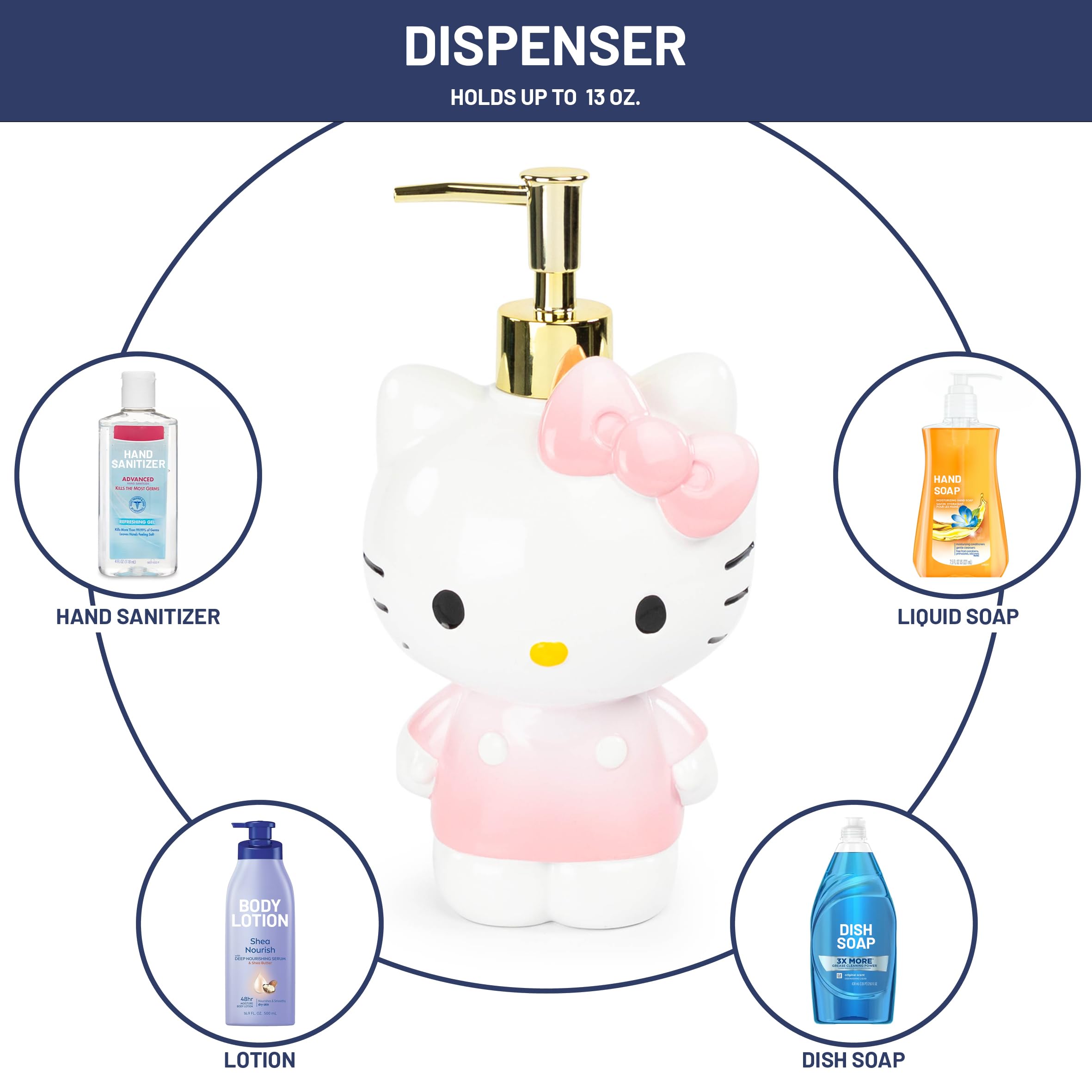 Jay Franco Hello Kitty Organizer Set - 4 Piece Pink Accessories Includes Resin Tumbler, Soap Dispenser, Soap Dish and Toothbrush Holder - Bathroom Décor