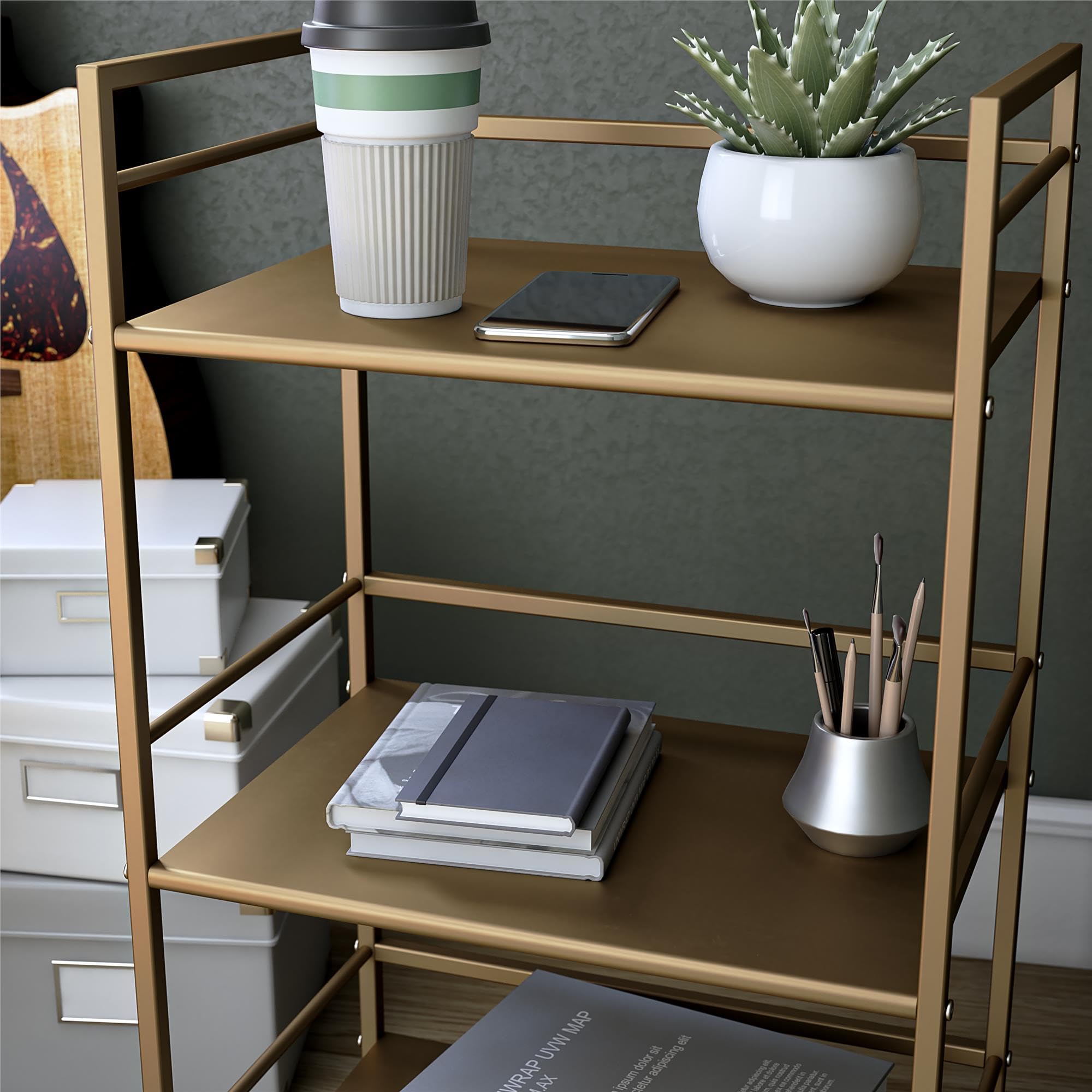 Novogratz Helix Small Bar Cart for the Home, 3 Tier Rolling Cart With Wheels, Kitchen Cart with Storage for Beverages and Wine, Gold: Novogratz Helix Small Bar Cart for the Home, 3 Tier Rolling Cart With Wheels, Kitchen Cart with Storage for Beverages and Wine, Gold