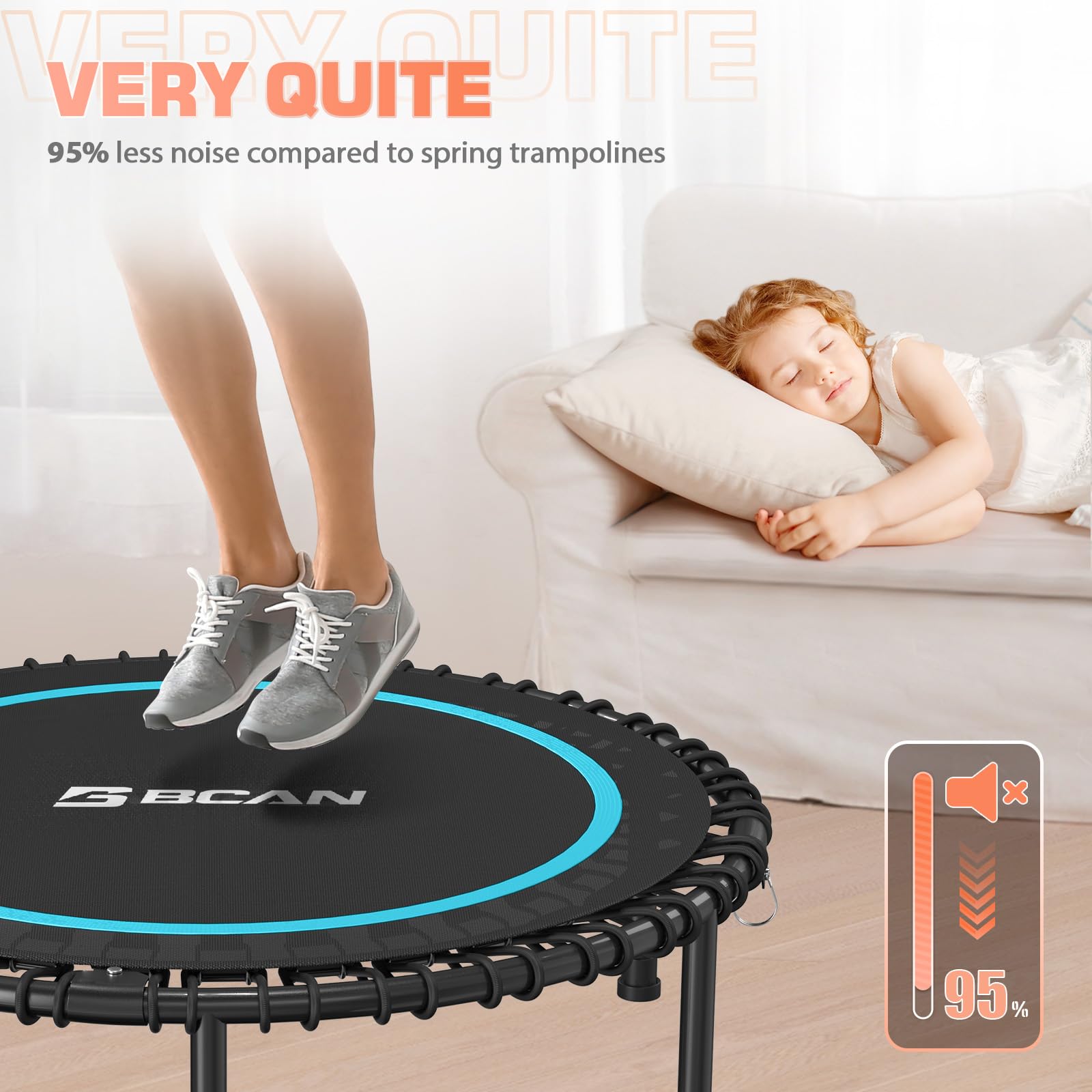 BCAN 450/550 LBS Foldable Mini Trampoline, 40"/48" Fitness Trampoline with Bungees, U Shape Adjustable Foam Handle, Stable & Quiet Exercise Rebounder for Adults Indoor/Outdoor Workout: 40IN 40-BLUE