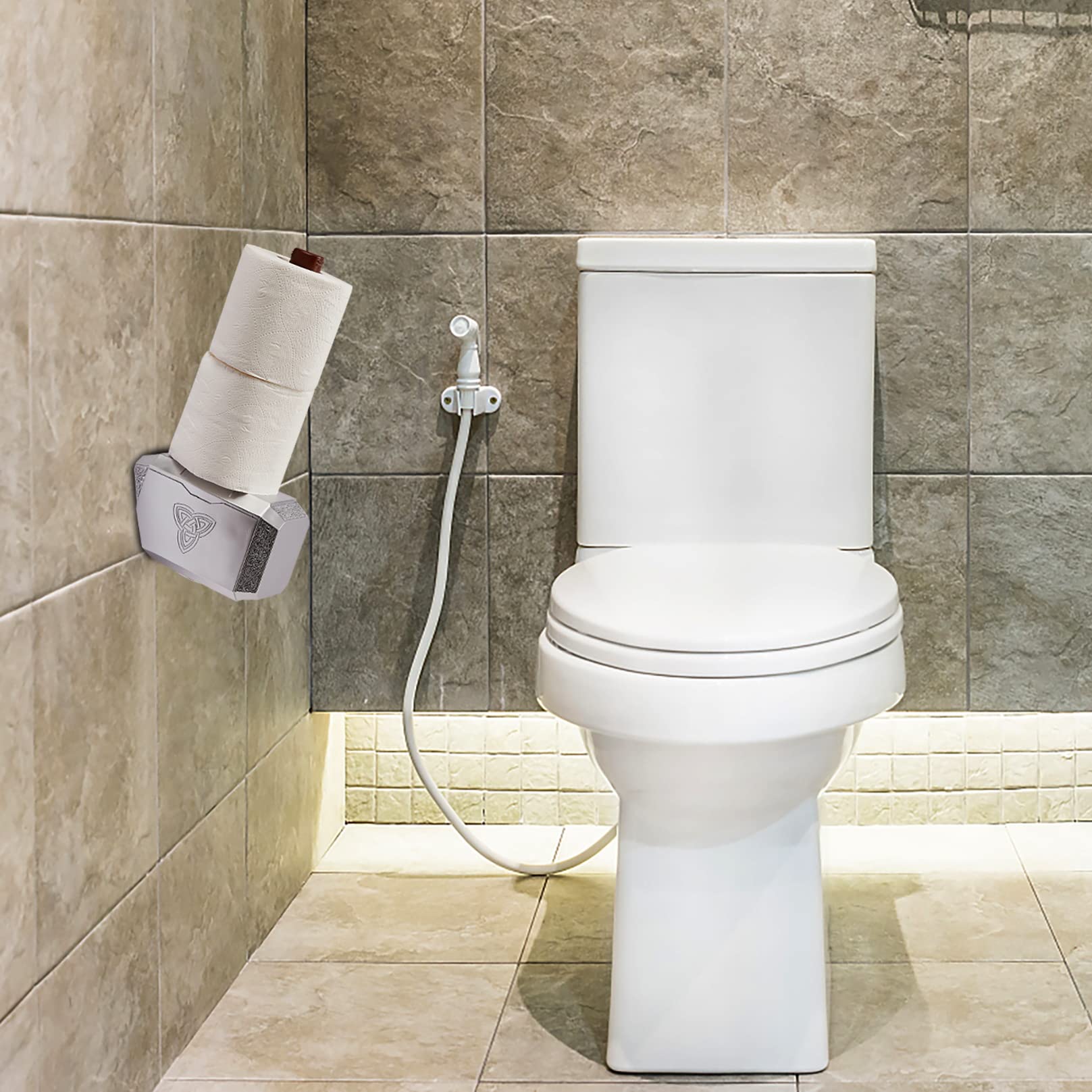 Thor's Hammer Mjolnir Toilet Paper Roll Holder Gag, Stocking Stuffer - Channel The Power of Mighty Thor Themed Bathroom Decor - Mounting Slots Included, Papertowel, Perfect Novelty Gifts